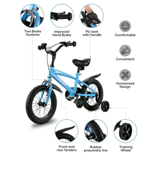Naipo 14 Inch Kids Bike Girls and Boys Blue Bike with Removable Training Wheels