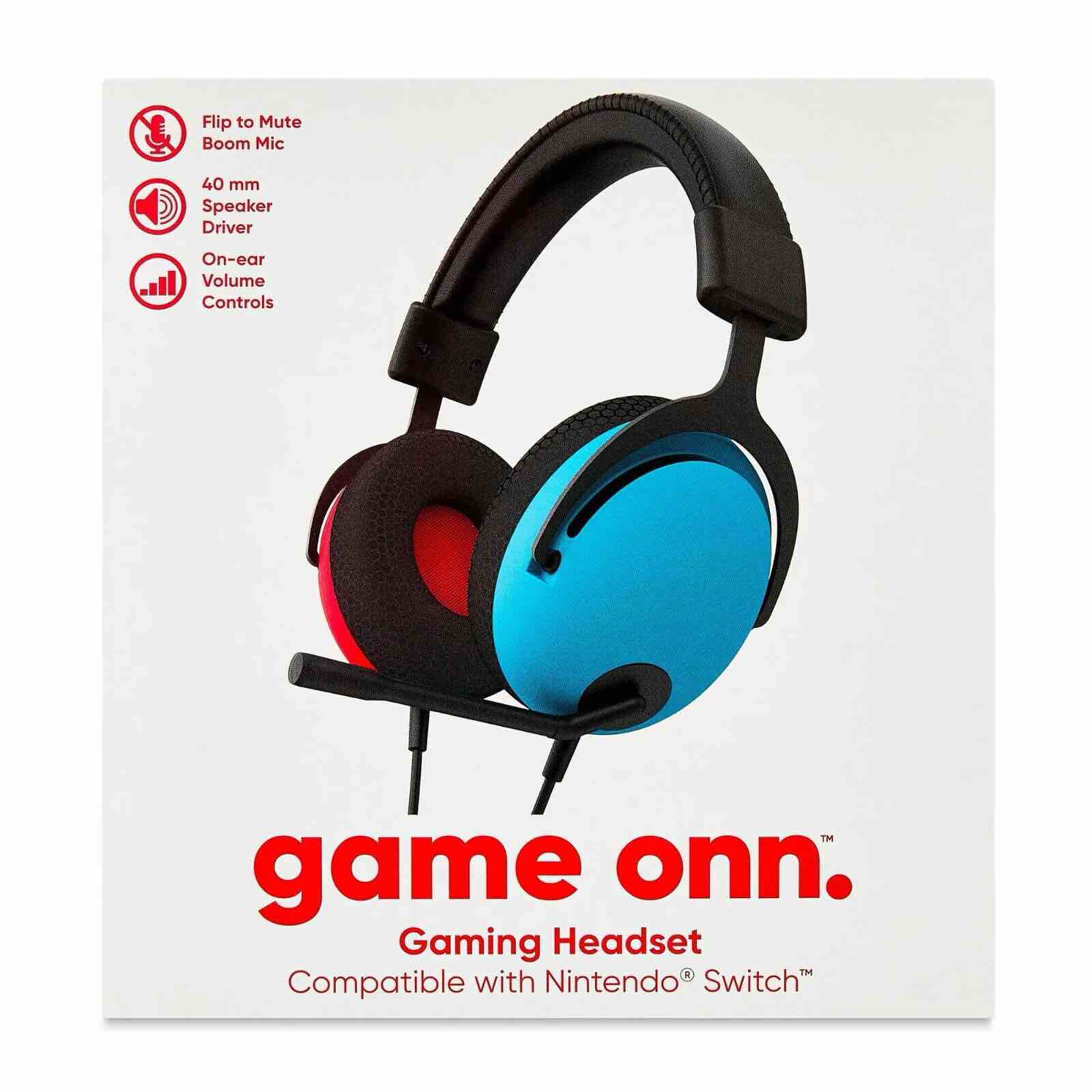 Onn. Wired Video Gaming Headset with 3.5mm Connector Flip-to-Mute Mic Lightweight Steel for Nintendo Switch
