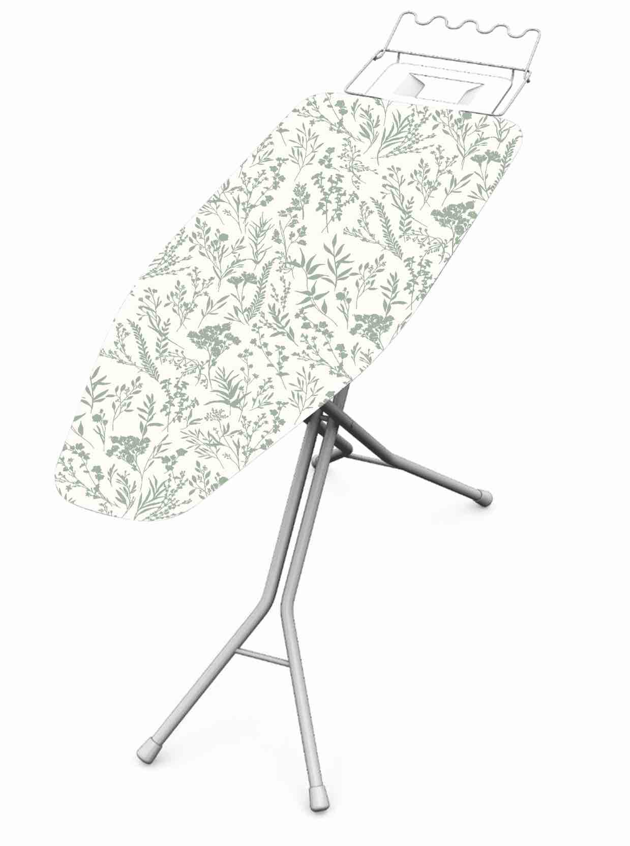 Better Homes & Gardens Ironing Board Cover - 18x54, Cotton, Recycled Polyester, Felt Padded, Reversible, Scorch Resistant, Multicolor Forest Leaves Pattern to Solid Green