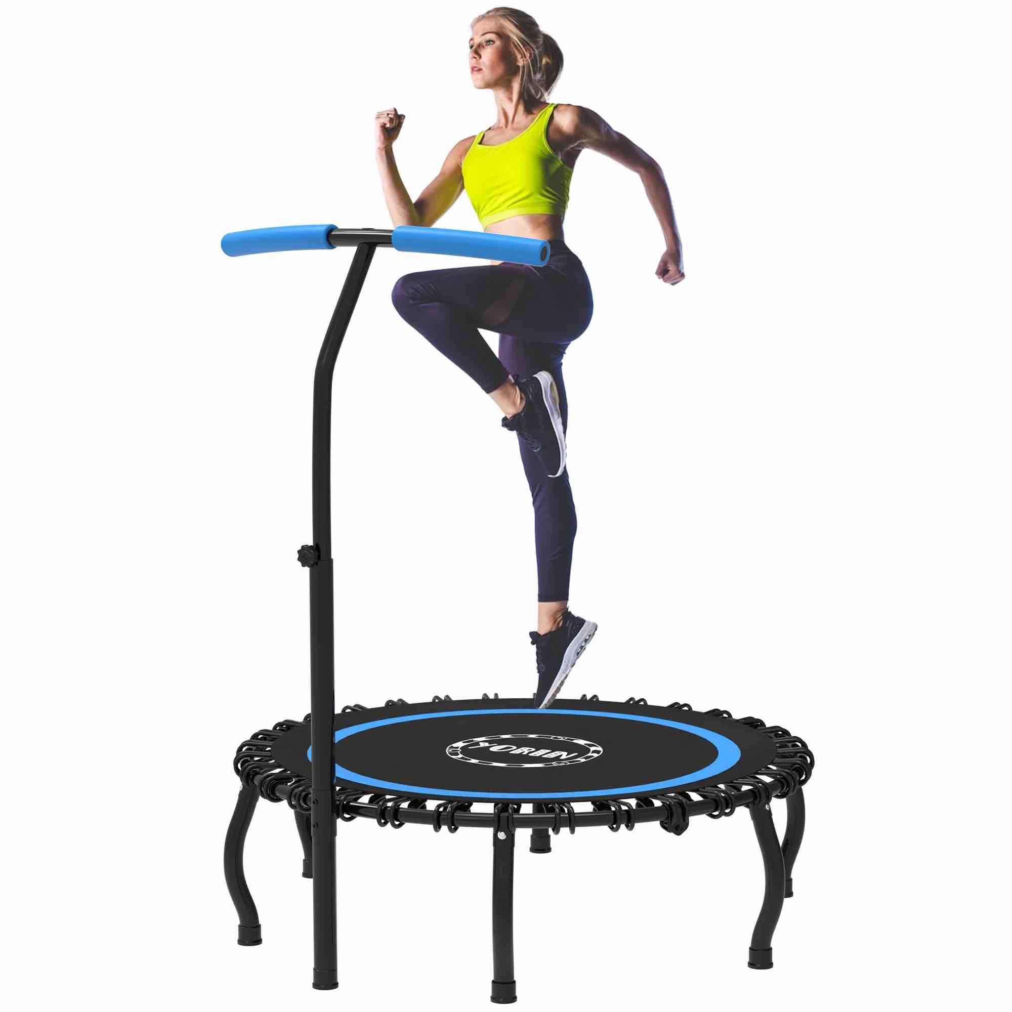 YORIN Rebounder Foldable Trampoline for Adults, 330LBS Fitness Indoor Trampoline, 40" 48" 50" Mini Exercise Trampoline with Bungees, 3 Level Adjustable Foam Handle Bar, Stable Quiet Small Trampoline
