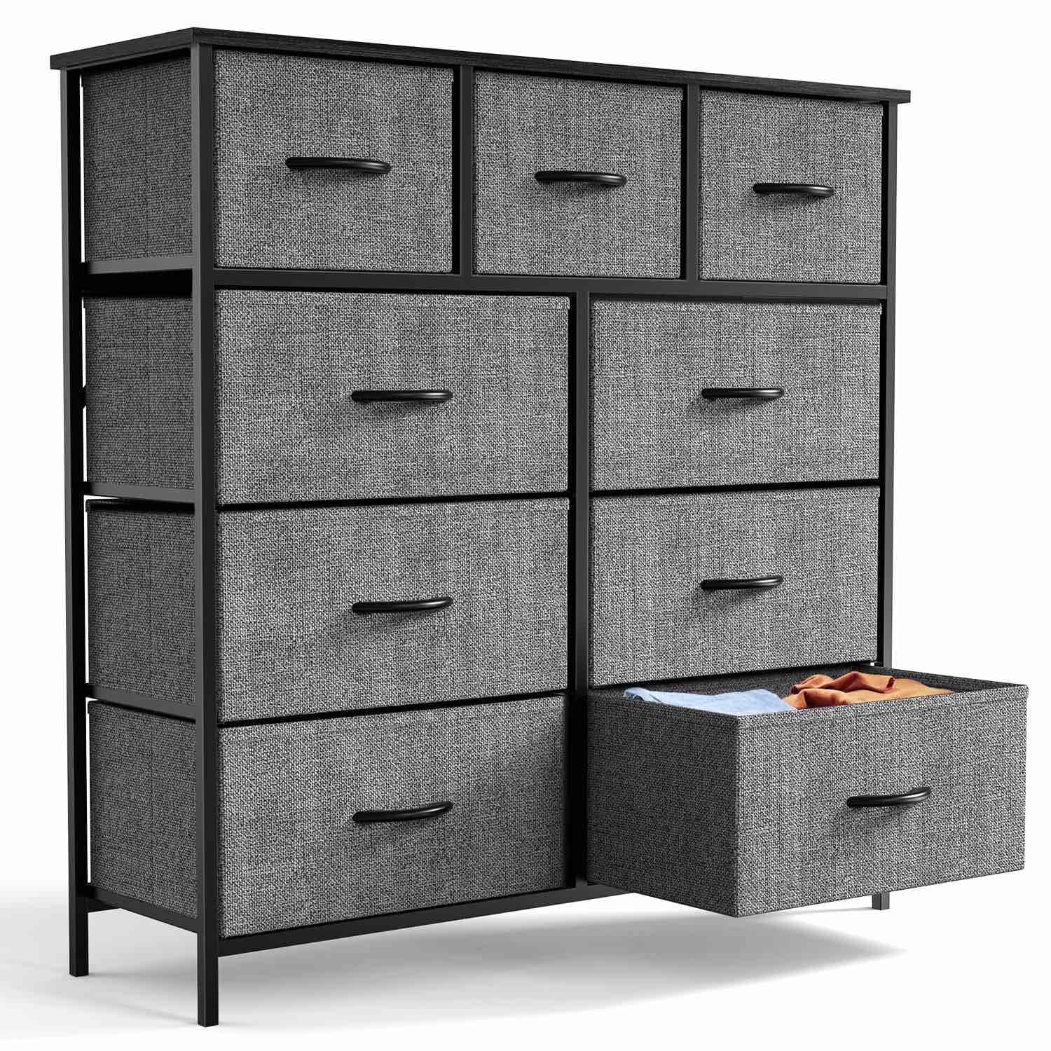 ZUNMOS Fabric Dresser for Bedroom 9 Drawer, Grey