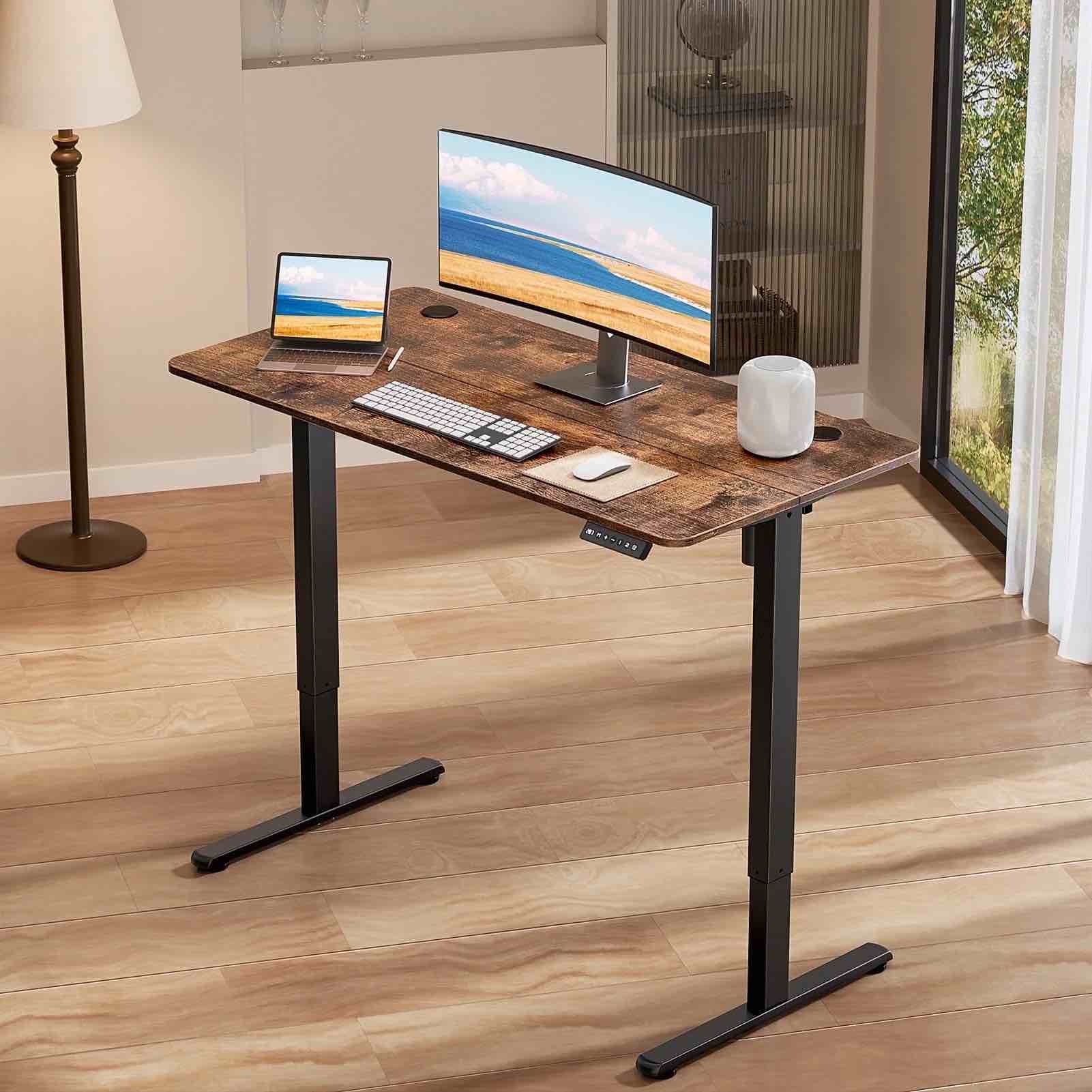Gylador Electric Standing Desk, 48''x24'' Height Adjustable Desk, Sit Stand Desk with Electric Lift, Electric Desk for Home Office, 2 Boards, Brown