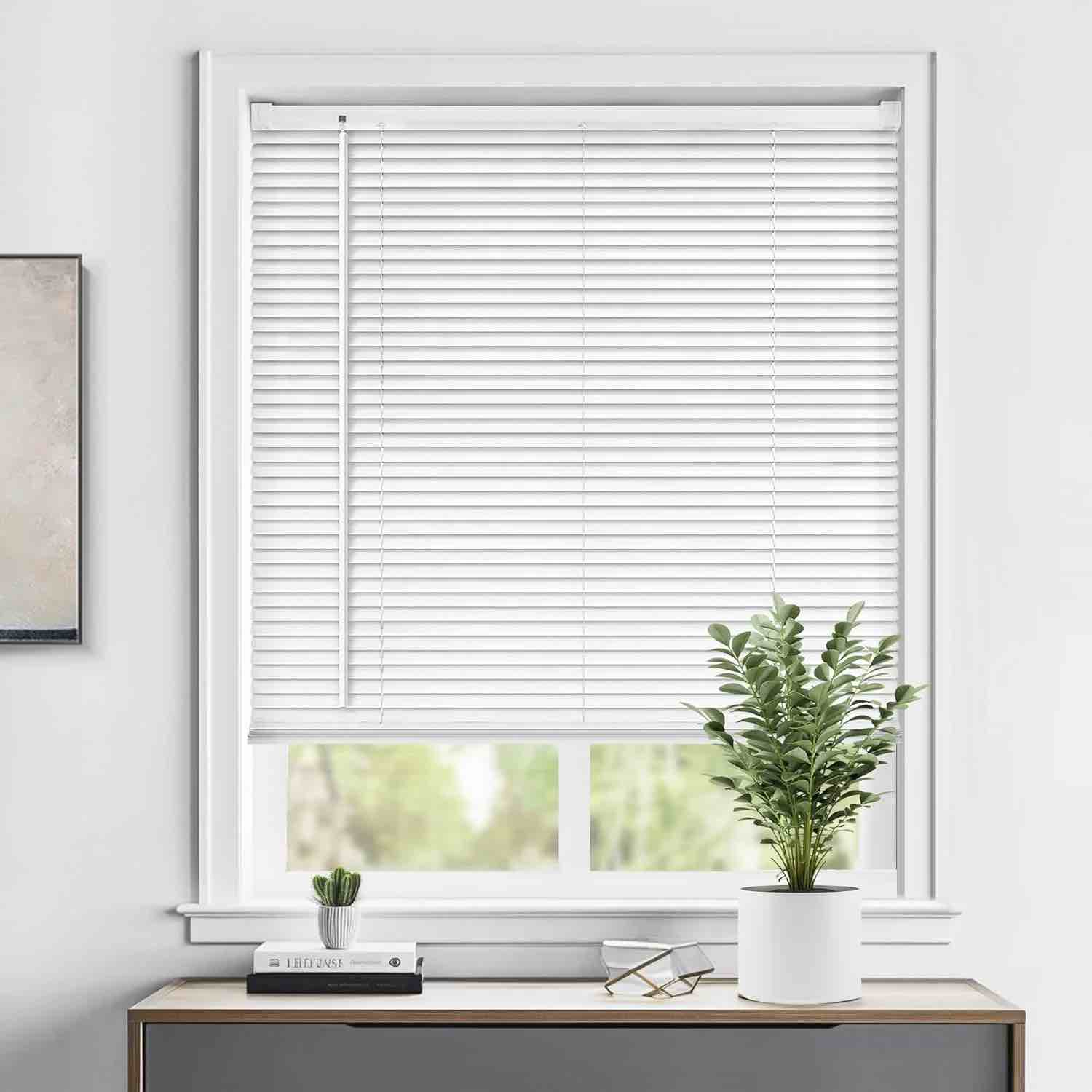 LazBlinds Cordless 1" Vinyl Horizontal Mini Blinds, Light Filtering Blinds for Windows, Blinds and Shades for Windows Size 28" W x 64" H, White