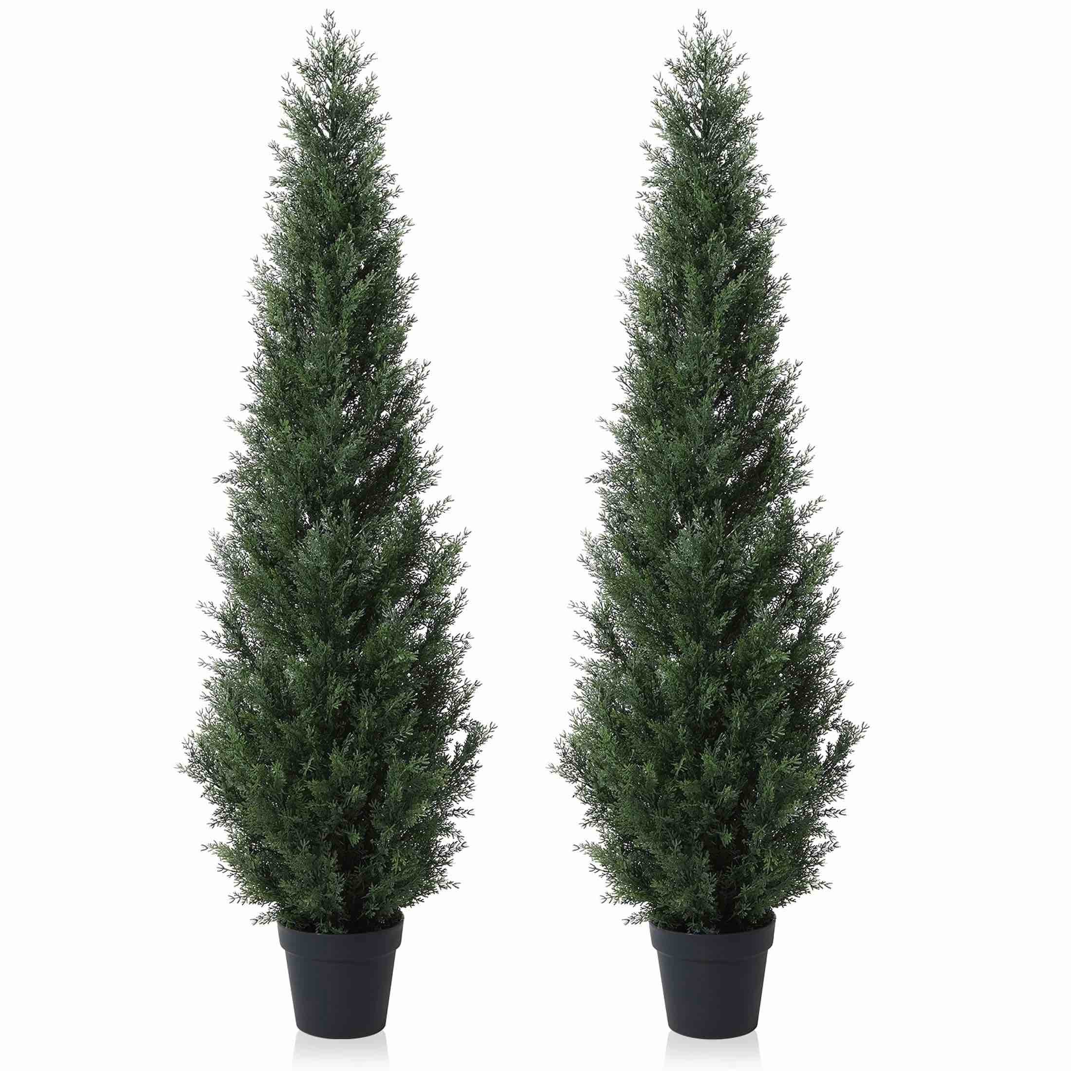 Artificial Cedar Tree 5 FT Artificial Cedar Topiary Trees for Outdoors Potted Fake Cypress Trees Faux Evergreen Plants for Home Porch Decor Set of 2