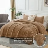 Jessy Home 3 Piece Fleece King Comforter Set - Soft & Warm Fluffy Coffee Sherpa Bedding , Fuzzy Heavy Double Sided Design Winter Comforter with 2 Pillow Cases