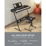 Donner DEK-300 61-Key LED Electronic Keyboard Piano with Interactive Light-Up Keys – All-in-One Bundle with Stand & Bench, 500 Timbres, 300 Rhythms, Teaching Mode for Beginners