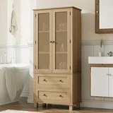 Homfa Bathroom Cabinet with Rattan Doors, Rattan Linen Storage Cabinet with 2 Drawers, Oa