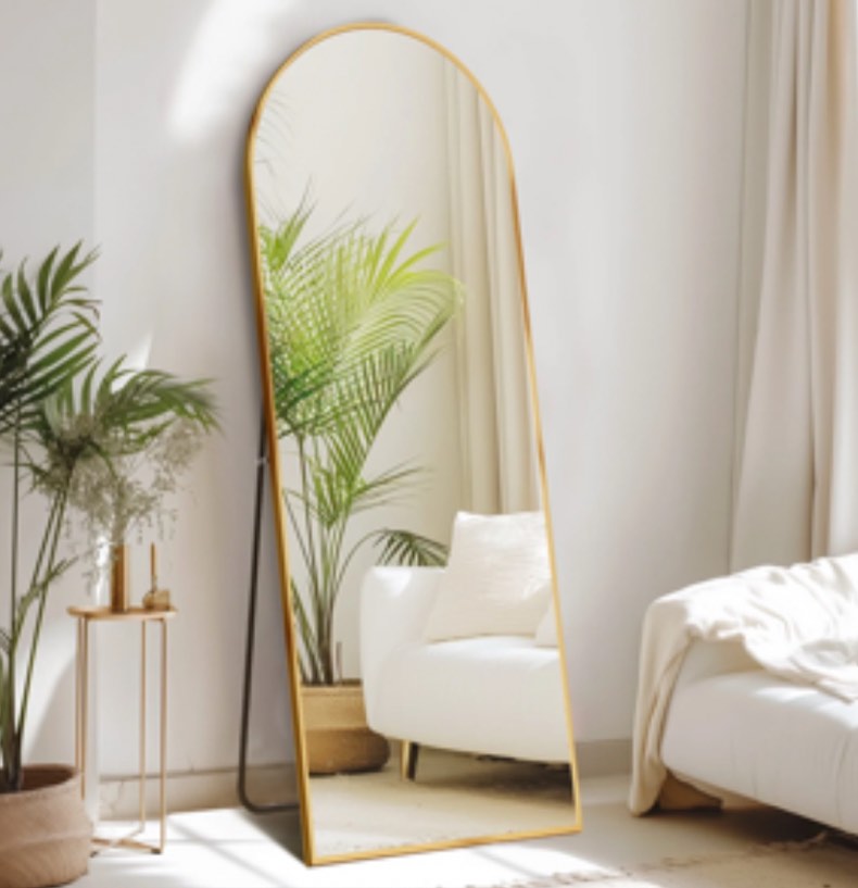 CONCETTA 64"x21" Arched Full Length Mirror, Full Body Standing Mirror Floor Mirrors, Gold