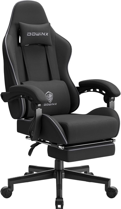 Gaming Chair Fabric with Pocket Spring Cushion, Massage Game Chair Cloth with Headrest, Ergonomic Computer Chair with Footrest 290LBS, Black
