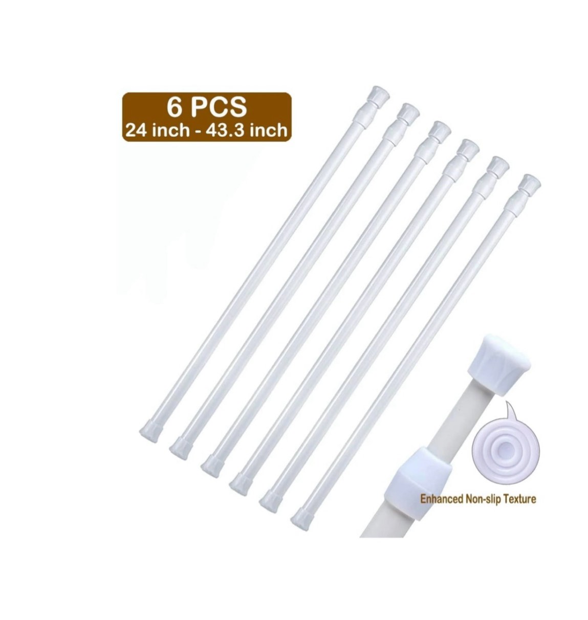 6 Pcs Tension Rods for Windows 28-48 ,SONQUEEN Tension Curtain Rods No Drilling 24 to 43.4 inch,Spring White Curtain Rod Closet Rod,Window Curtain Rod