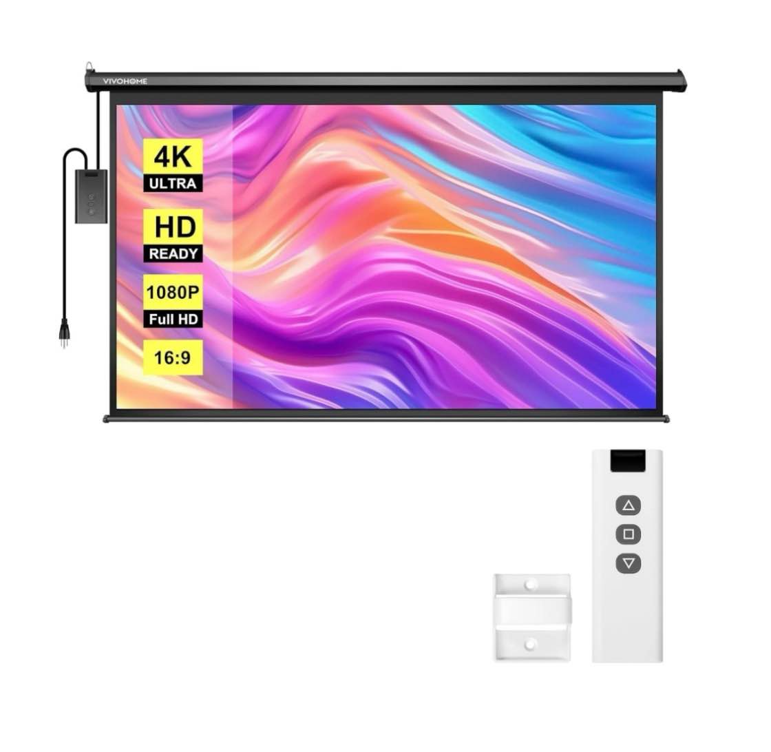 SPECSTAR Motorized Projector Screen with Remote, 16:9 84 Inch Auto Electric Projection Screen, HD 4K Movie Screen for Home Theater, Cinema, Office (73 x 41 Black)