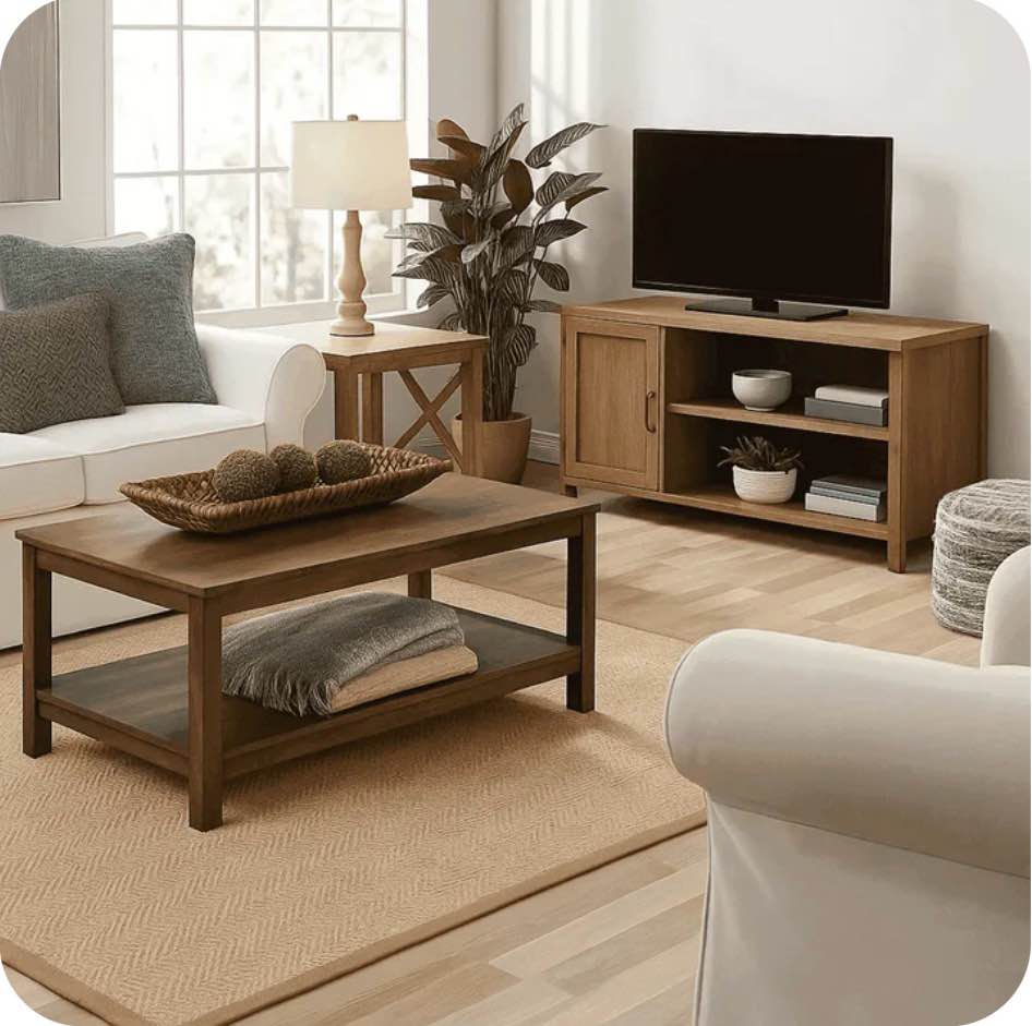 Dowellia Farmhouse Rectangle Coffee Table, Rustic Weathered Oak