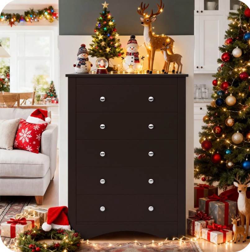 Homall 5 Drawer Dressers for Bedroom Equipped with an Anti-Toppling Device, Modern Wood Chest for Living Room, Hallway,Brown