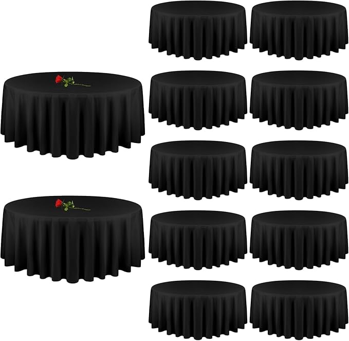 10 pieces Pack Round Tablecloth 120 inch Black Table cloths for Round Tables,Stain and Wrinkle Resistant Washable Polyester Tablecloths Black Table Cloth 120 Inch Round Table Cloth for Wedding Party Birthday