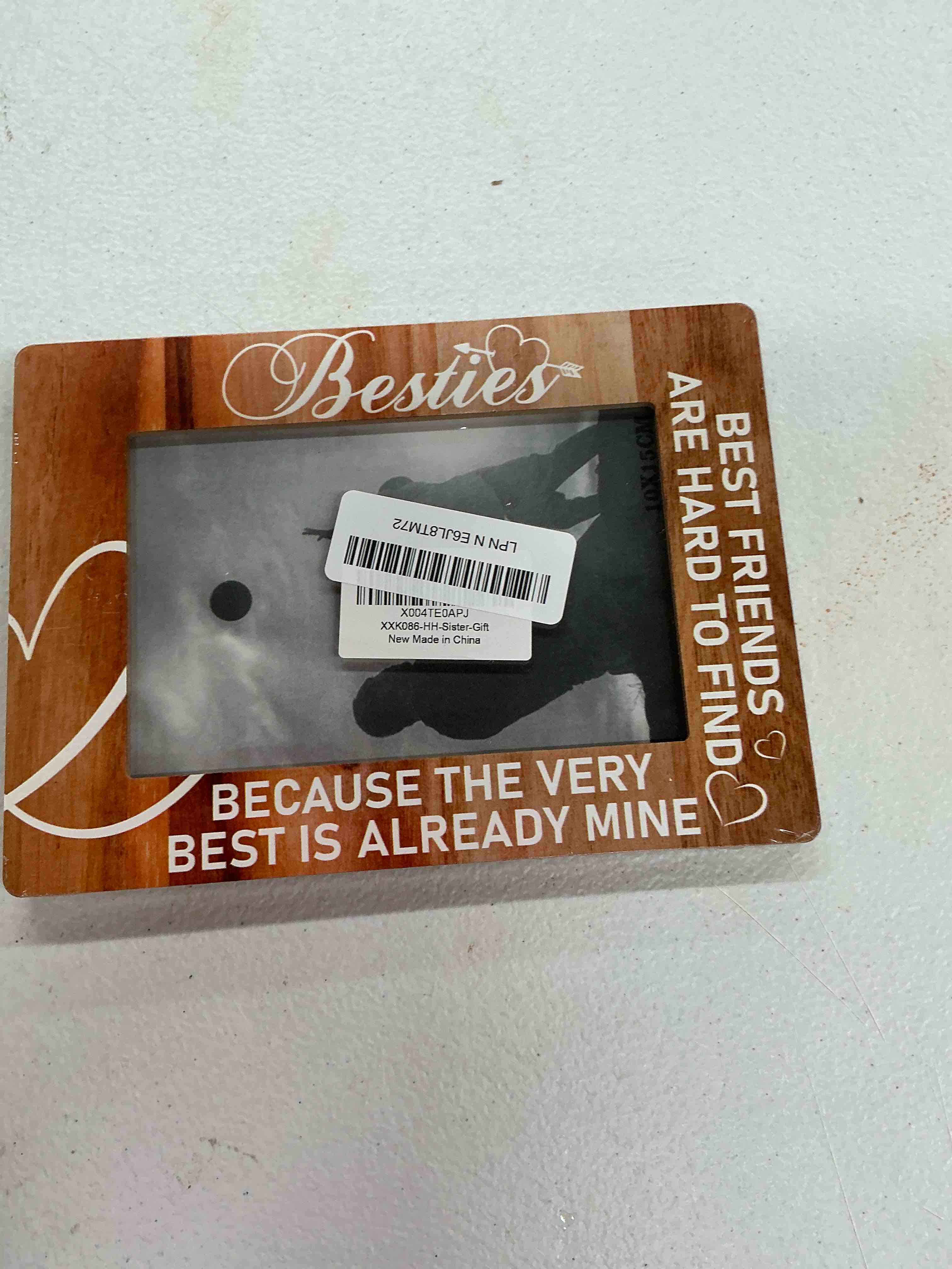 Condition photo showing New/Like New for sisters picture frame, friend wooden tabletop photo frame, birthday graduation christmas gifts for sisters friends besties, sister wooden picture frames fit 4x6'' photo insert style 6