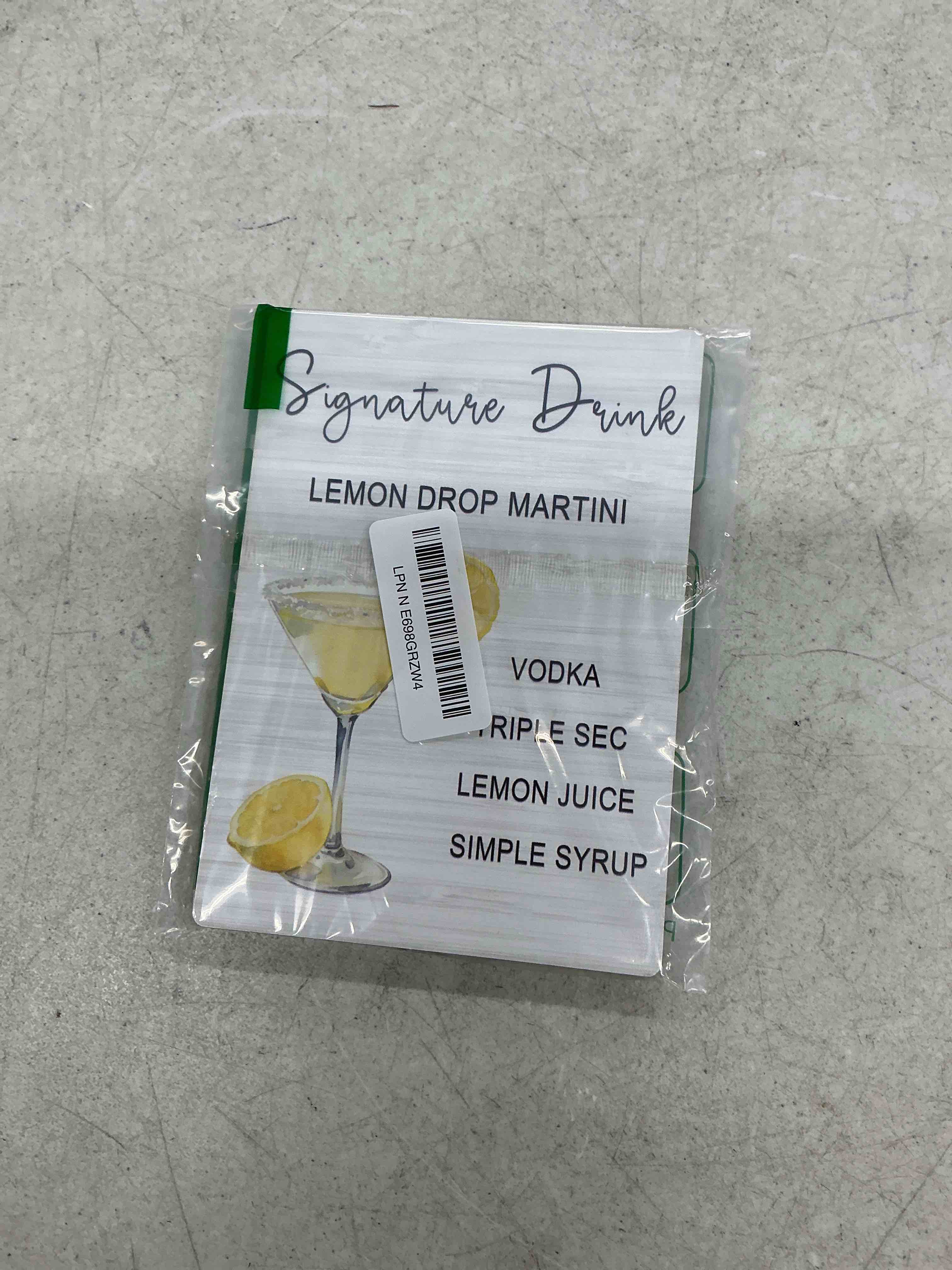 Condition photo showing New/Like New for lemon drop martini signature drink wooden stand sign 5x7 inch, wedding cocktail bar signs for bridal baby shower party reception ceremony home kitchen tabletop desk decorations soda bar 014
