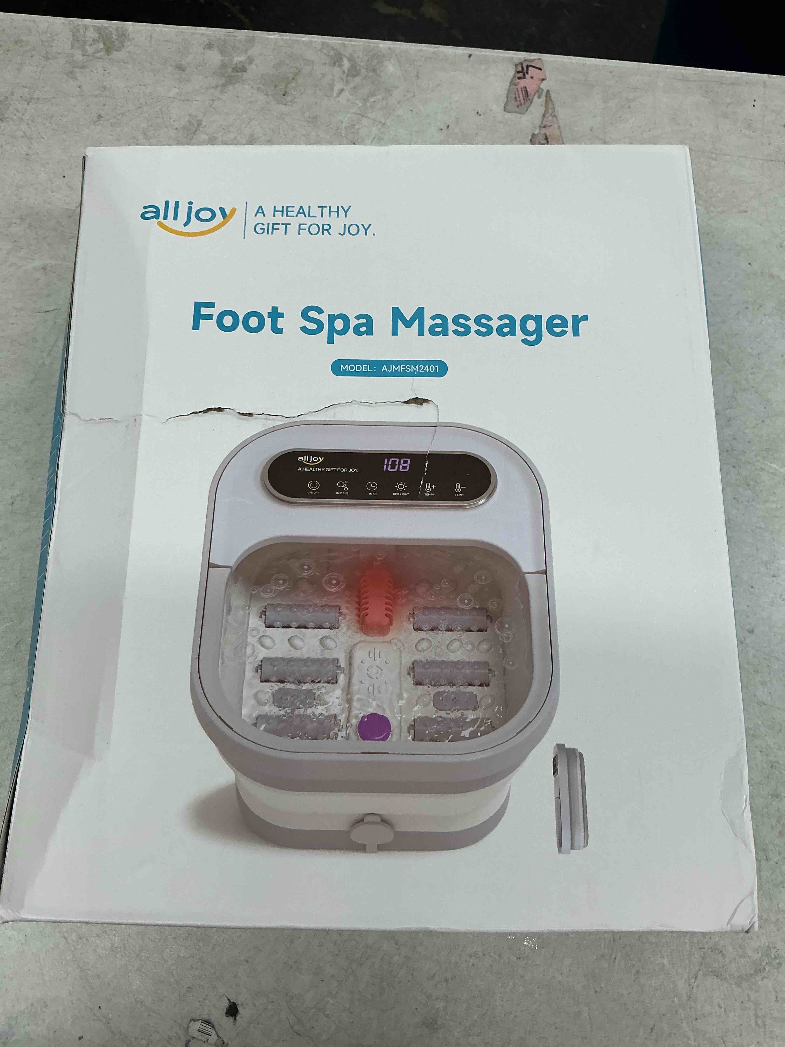 Condition photo showing Good Condition for alljoy collapsible foot spa with heat, pedicure foot bath with bubbles & 6 rollers, ul-listed rapid ptc heating foot soaking tub for stress relief, relaxation gift for women & men, nurses & teachers grey