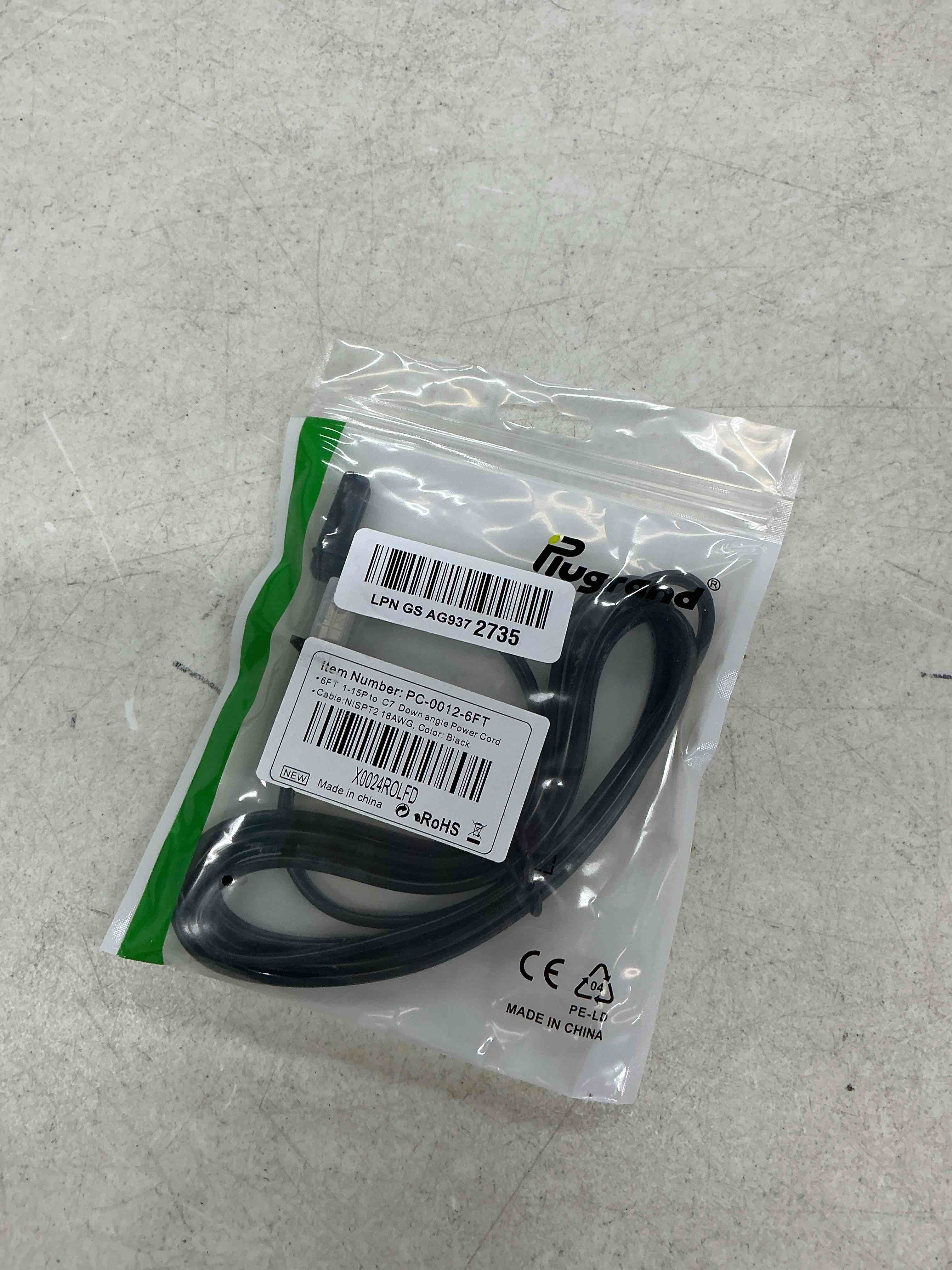 Condition photo showing Good Condition for tv power cord 6-feet us 2 prong to iec 320 c7(figure 8) right angle-down angle ac power cord, upward downward angled figure 8 (c7) replacement cord 6ft