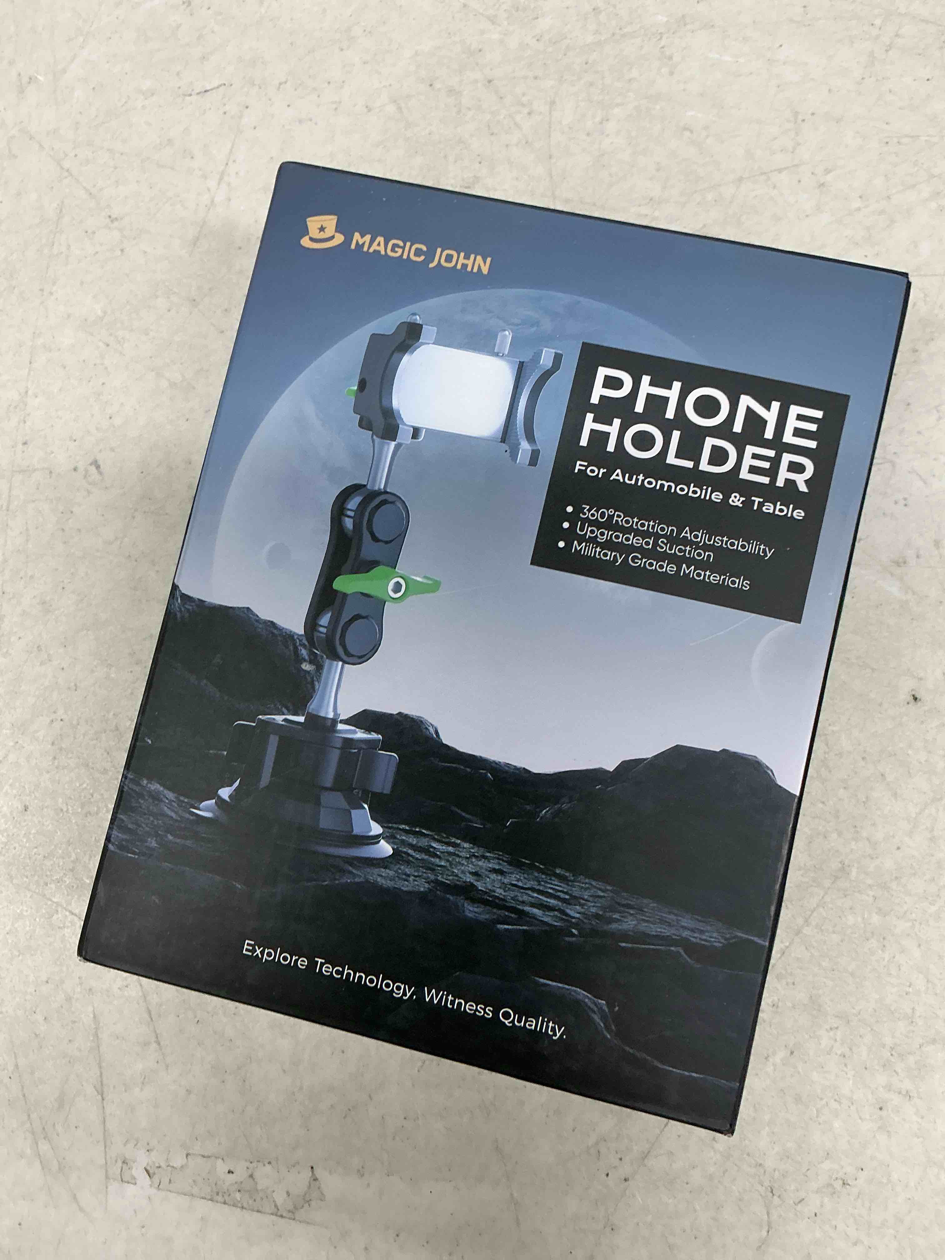 Condition photo showing Good Condition for magic john car phone holder, ultra-durable mteal phone holders for your car, 360° rotation cell phone car mount for windshield, suction cup car phone mount for iphone samsung all smartphone