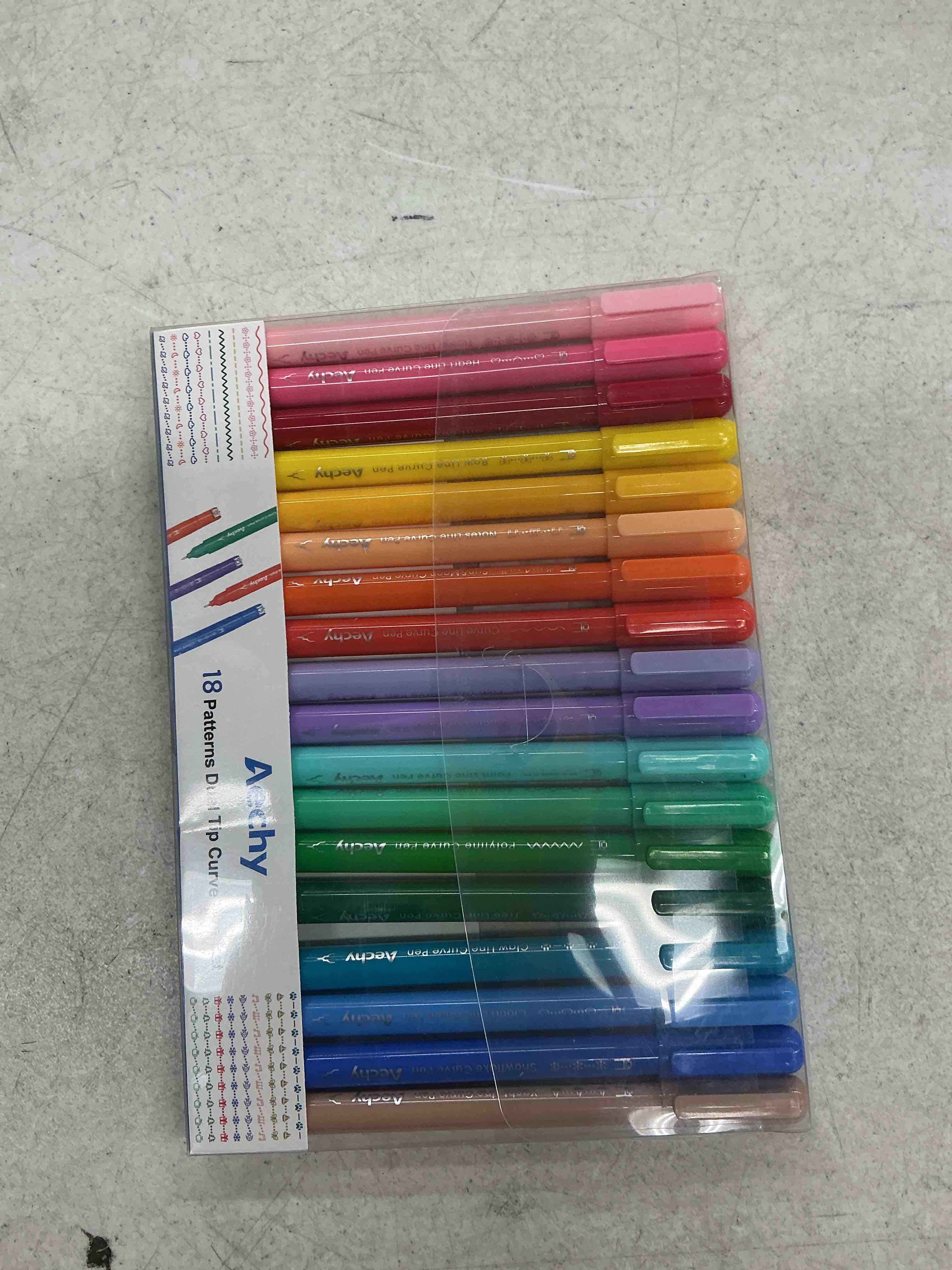 Condition photo showing Good Condition for aechy 18pcs curve highlighter pen set, dual tip marker pens with 18 different curve shapes & 18 colors mark lines, aesthetic curve marker highlighter for journal planner school supplies 18 colors fine + curve tip