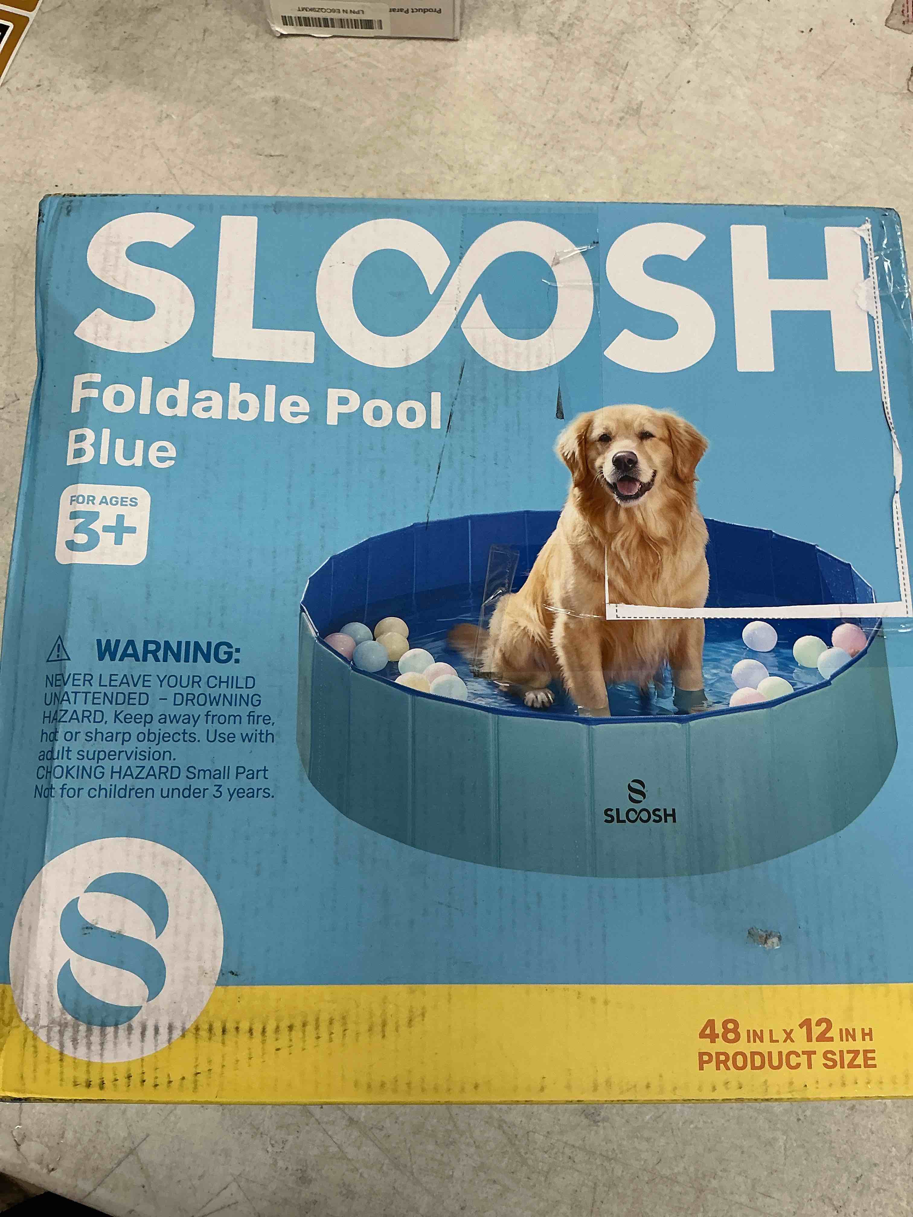 Condition photo showing Good Condition for sloosh foldable dog kiddie pool - portable hard plastic doggie swimming pool, anti-slip collapsible pets bath tub suitable for kids indoor outdoor backyard use (blue, 48" x 12") blue 48" x 12"