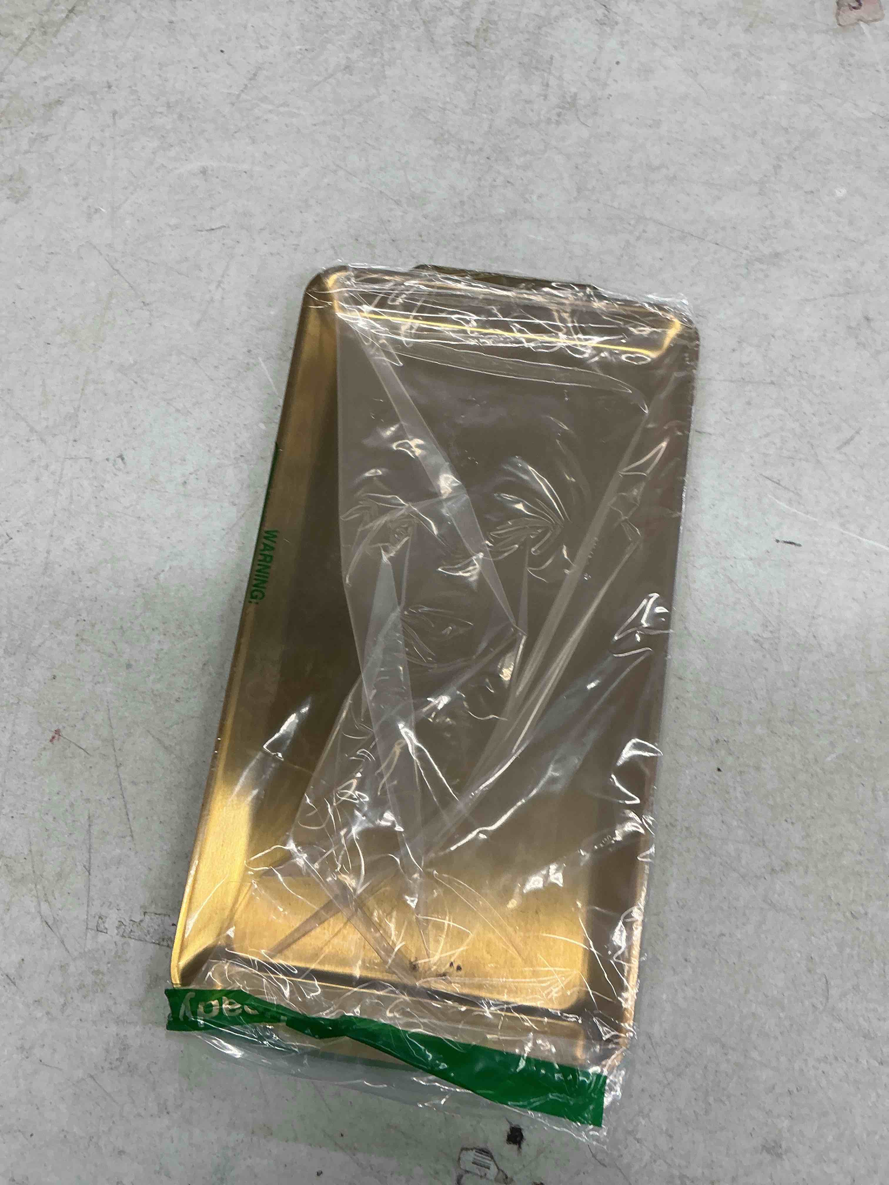 Condition photo showing Good Condition for 4-piece gold serving trays set: luxurious gold trays for decor & food display, 14.21" x 7.95" brushed stainless steel platters for parties & dining 14.2"