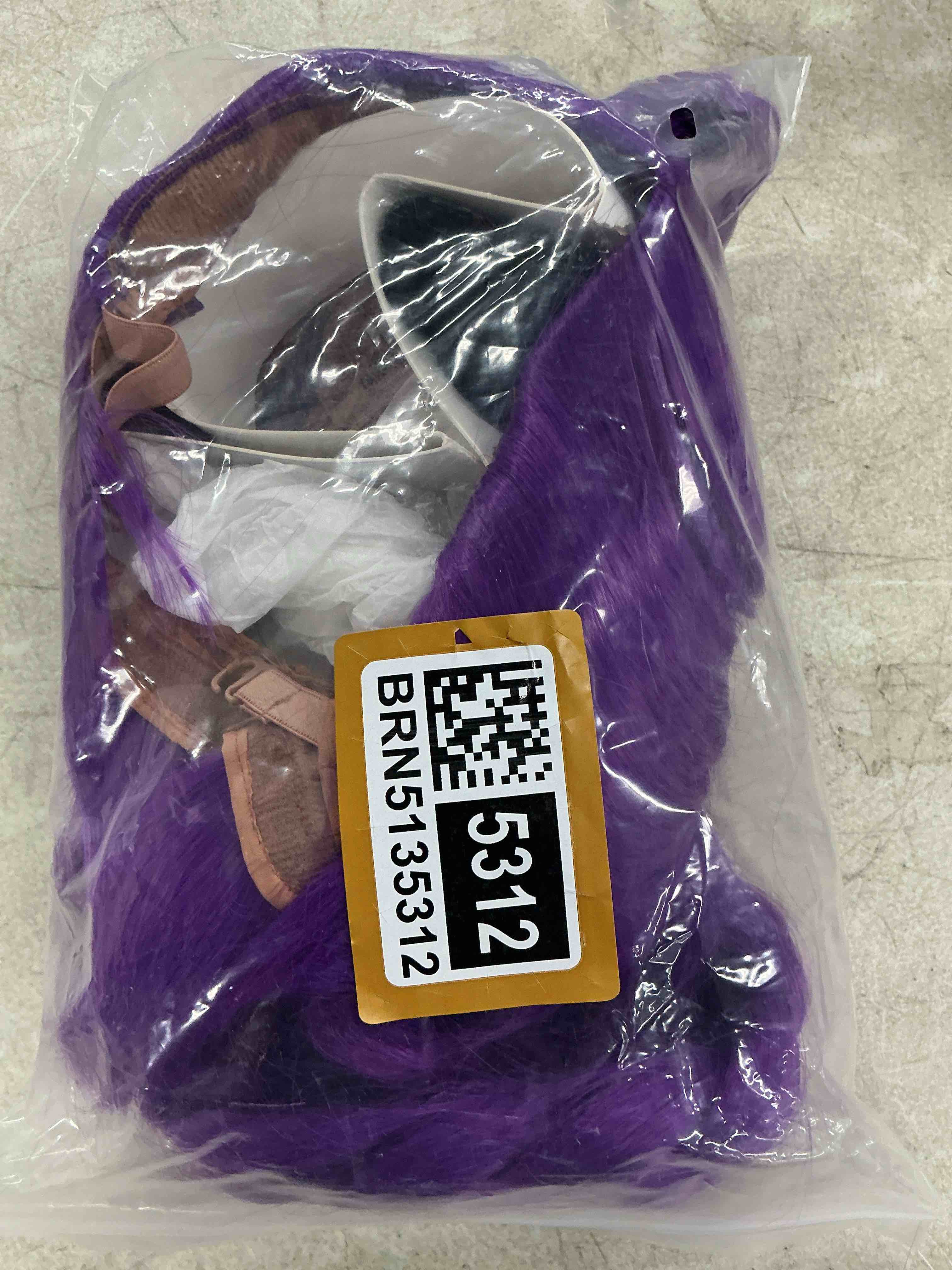 Condition photo showing Good Condition for 33.5 inch purple braided wig for kids, long purple ponytail | adjustable wig cap included, synthetic purple braid for halloween parties, cosplay, costume role play, and stage shows