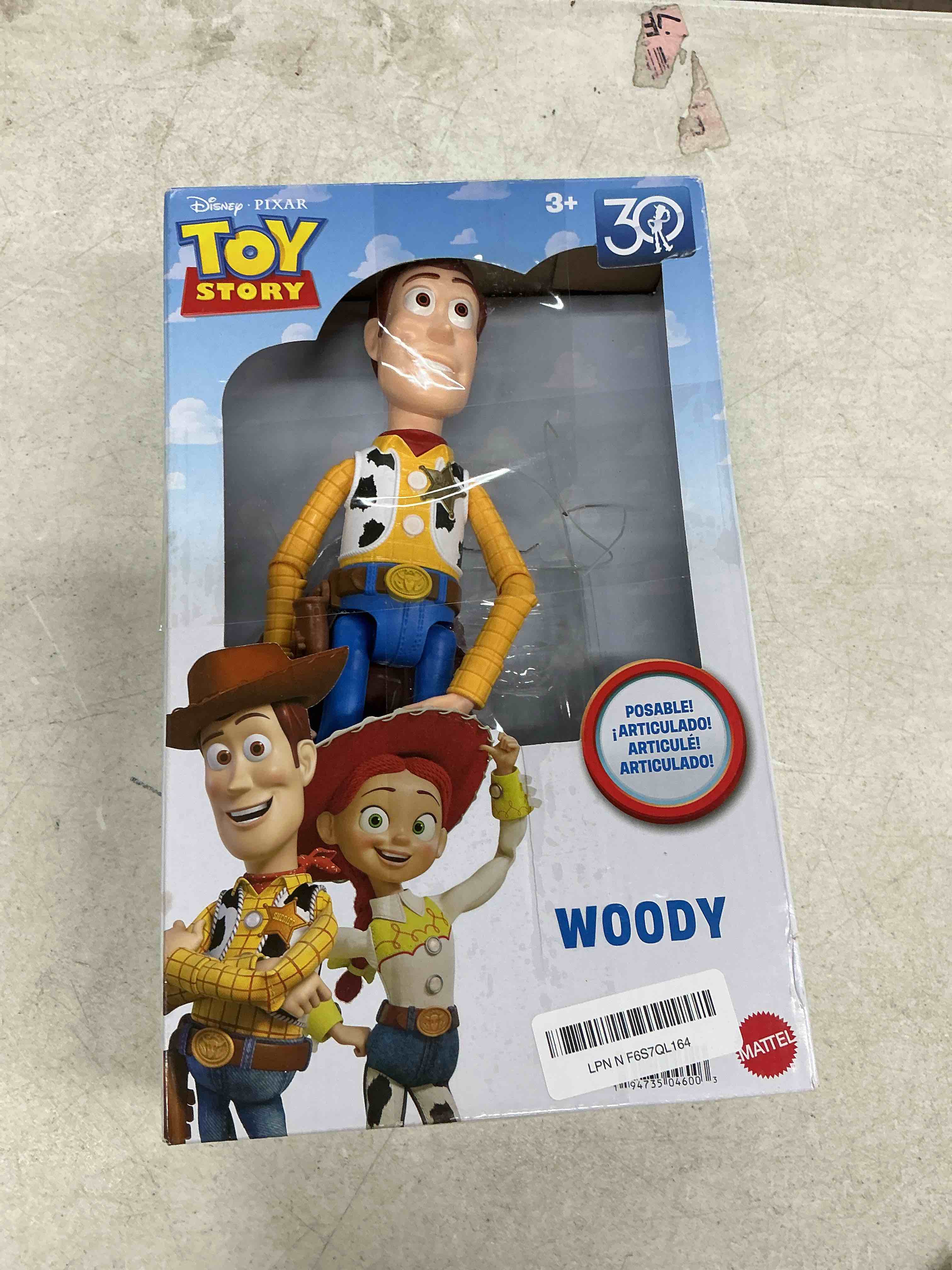 Condition photo showing Good Condition for mattel disney and pixar toy story large action figure, posable woody collectible in signature sheriff look with removable hat, 12-inch scale