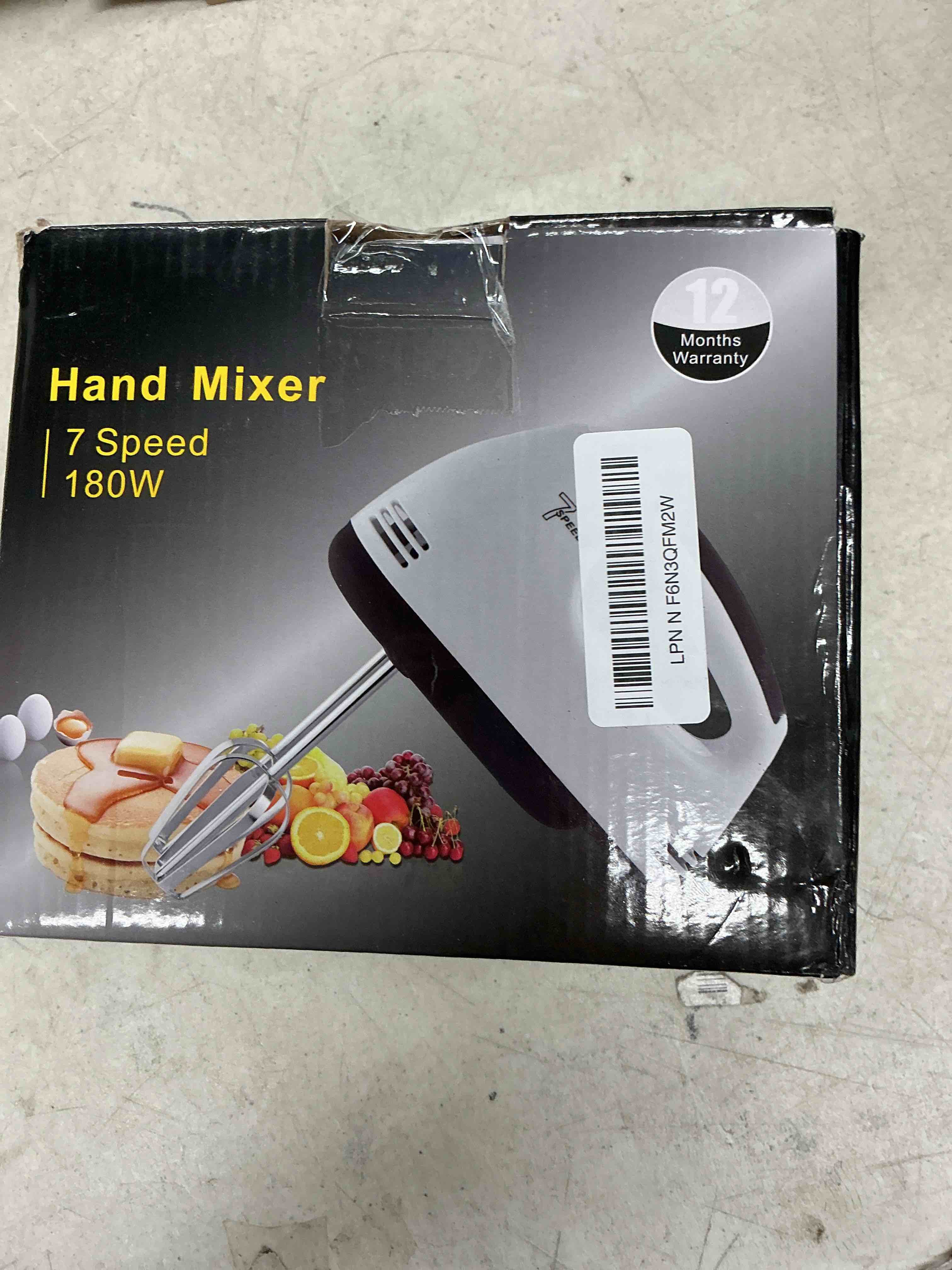 Condition photo showing Good Condition for showvigor electric hand mixer - 7 adjustable speed 180w handheld mixer electric whisk with 5 stainless steel accessories, turbo boost/self-control speed + eject button food beater for cakes eggs one size off white