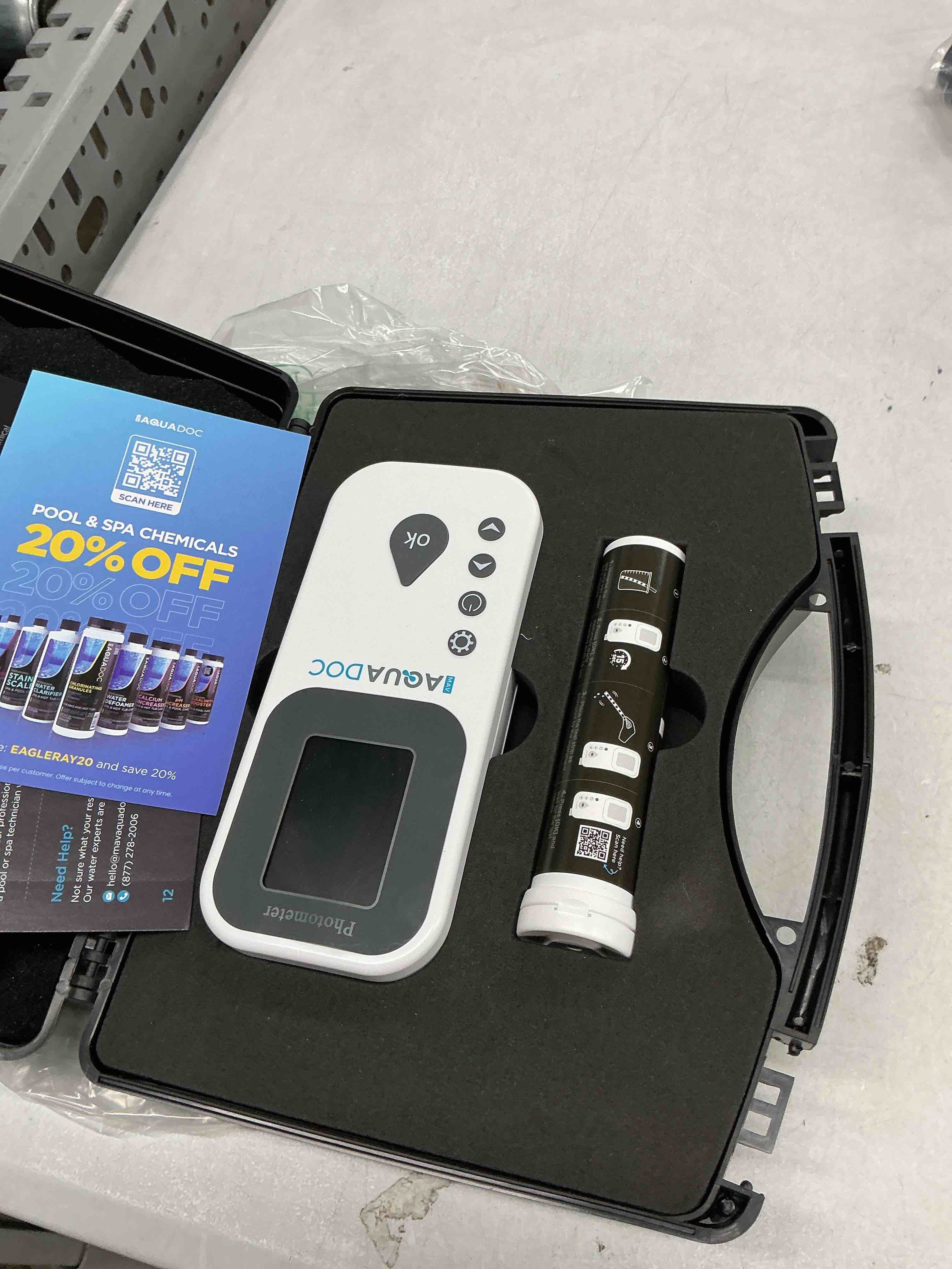 Condition photo showing Good Condition for aquadoc eagle ray digital water test kit for pool & spa with 30 test strips | includes a digital water tester and hot tub test strips for ph, chlorine, bromine, alkalinity, hardness and cyanuric acid