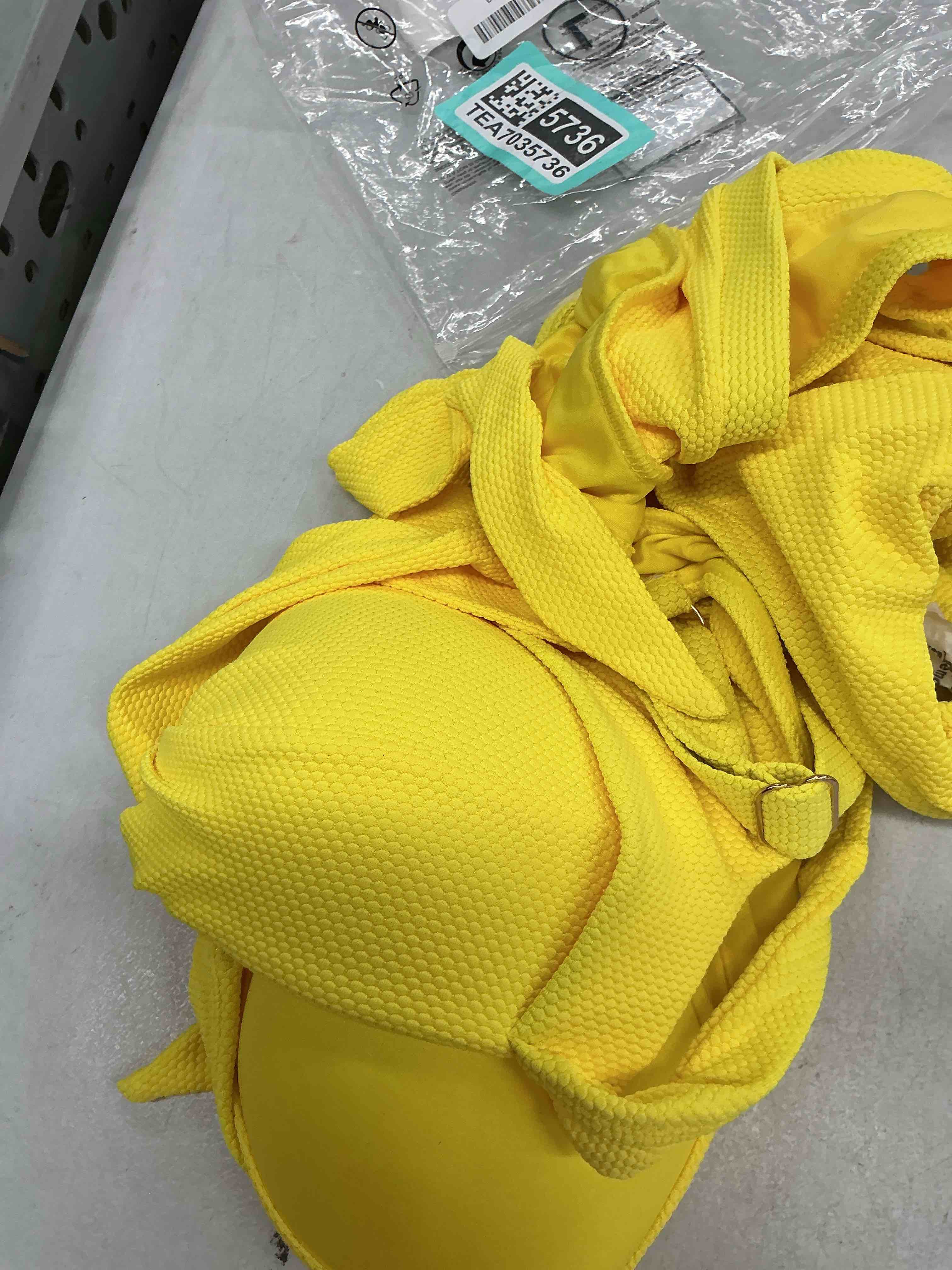 Condition photo showing Good Condition for herseas womens 2 piece bikini sets high waisted metal ring textured swimsuit 2026 summer bathing suits beach swimwear large yellow cream (top size l  bikini bottom 1x)