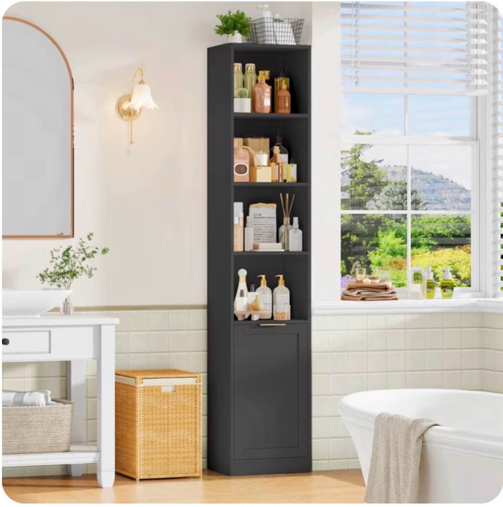 Hiphuta 73.5  Tall Bathroom Storage Cabinets with Adjustable Shelves  6-Tier Narrow Cabinet  Bathroom Storage Tower for Small Spaces , black 