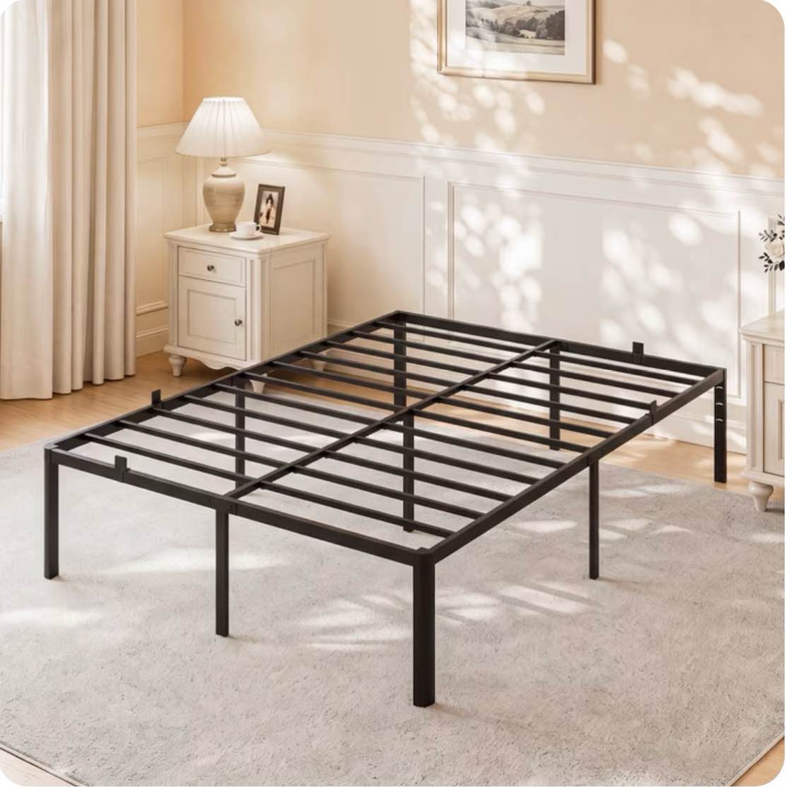 Fowroa 18 inch Full Metal Platform Bed Frame, Heavy Duty Mattress Foundation, No Box Spring Required