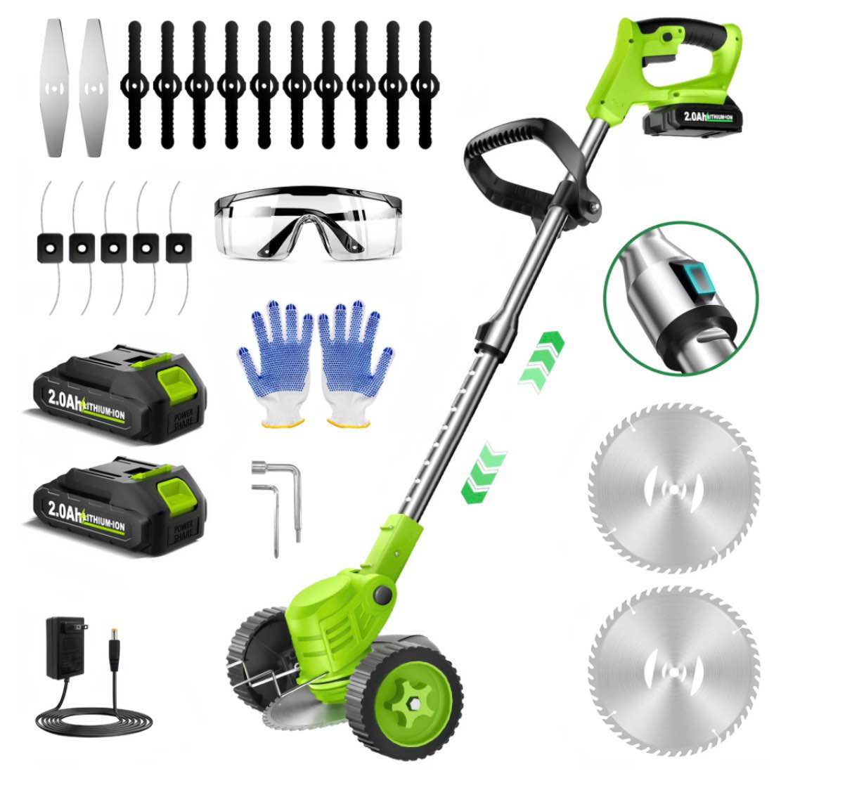 Teblint 800W Electric Weed Wacker  Cordless String Trimmer  Weed Eater Grass Trimmer/Edger/Cutter with Wheels  2Pcs 21V Batteries  4 Types of Blades  