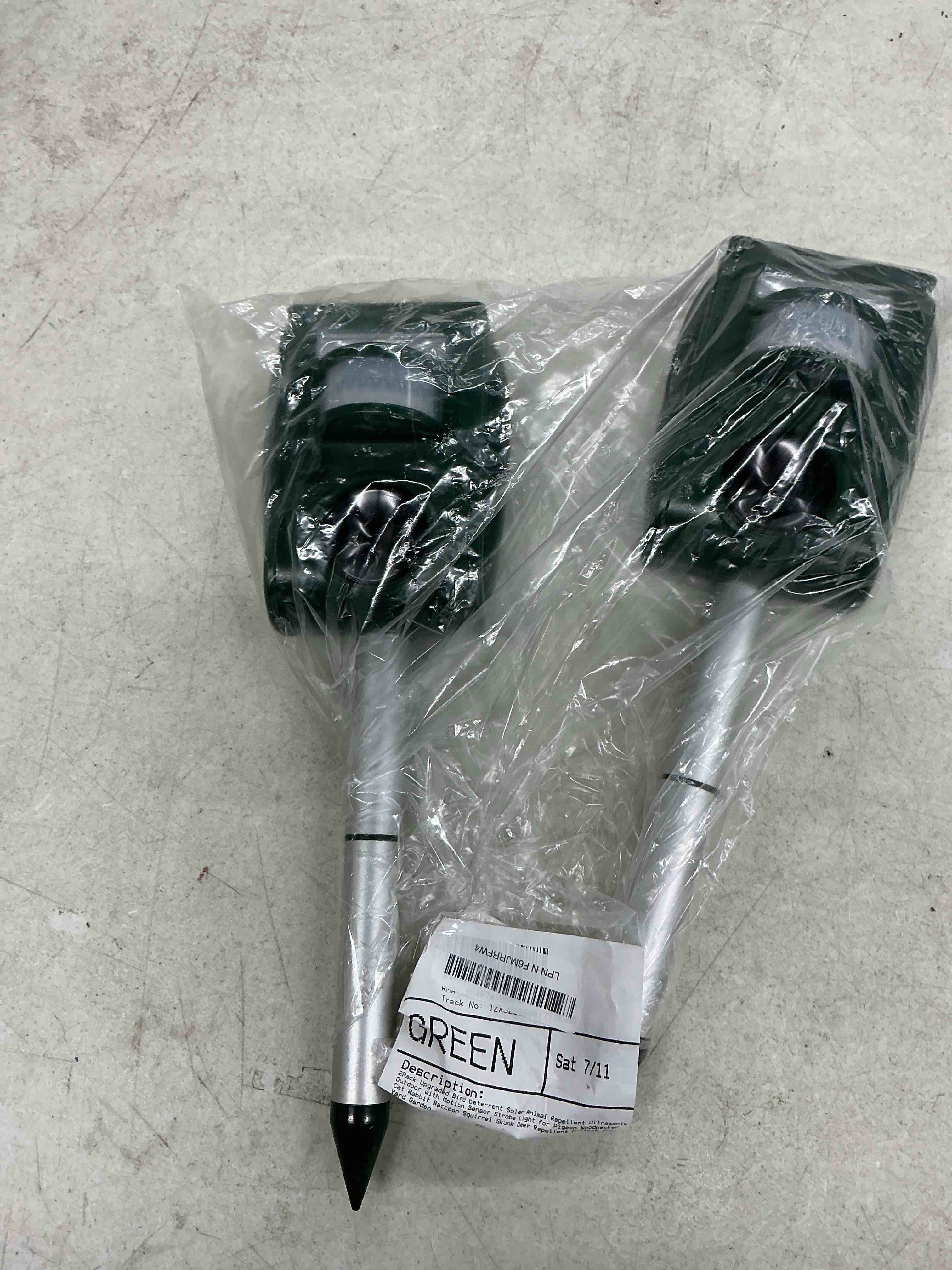 Condition photo showing Good Condition for 2pack upgraded bird deterrent solar animal repellent ultrasonic outdoor with motion sensor strobe light for pigeon woodpecker cat rabbit raccoon squirrel skunk deer repellent devices for yard garden