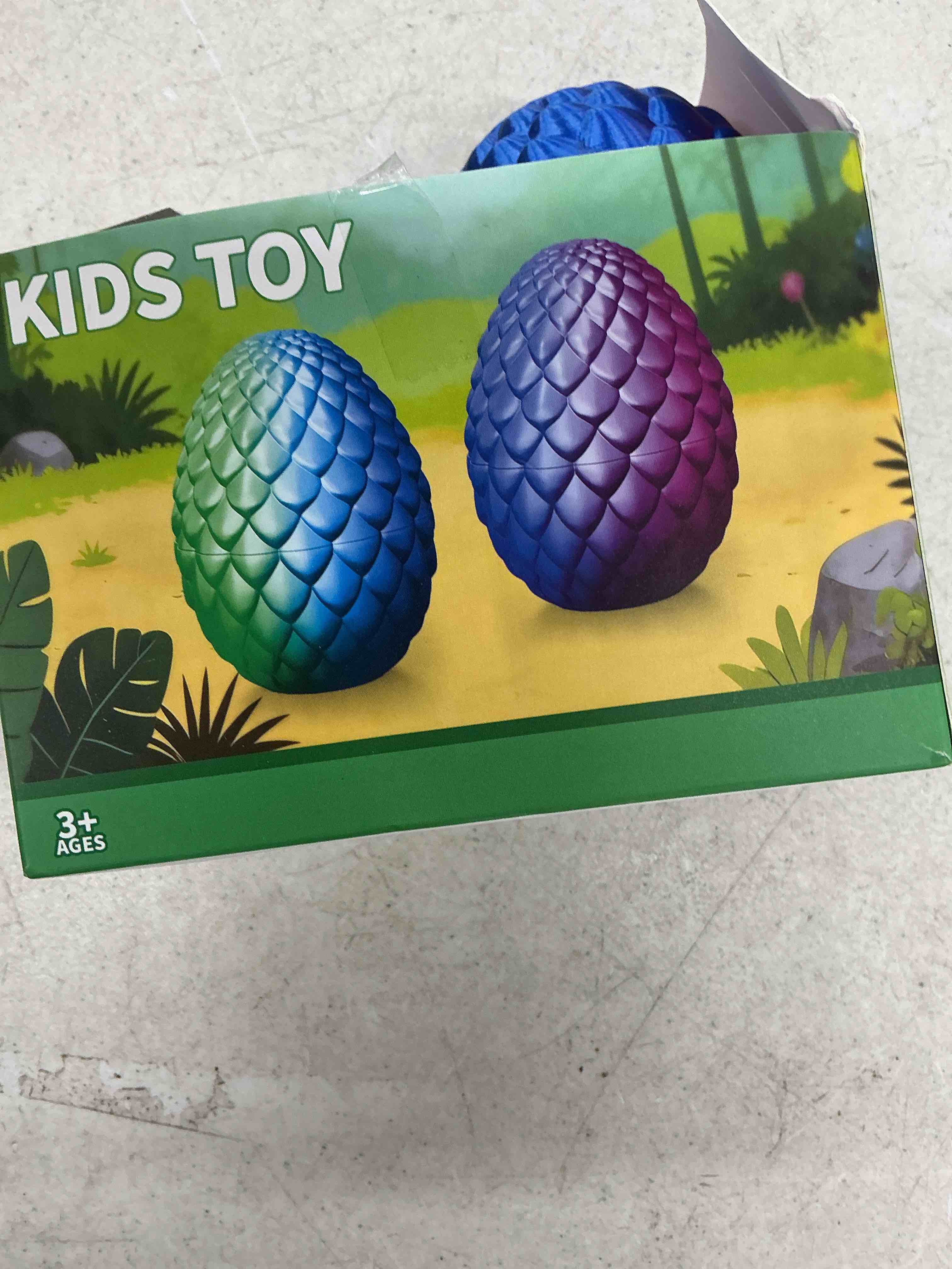 Condition photo showing Good Condition for 2 packs easter 3d printed dinosaur toys for boys 3-5 years skeleton t-rex figure with large storage crystal eggs easter and birthday gifts fidget toys for 3 4 5 6 7 8 9 10 11 12 years old boys girls green & purple dinos