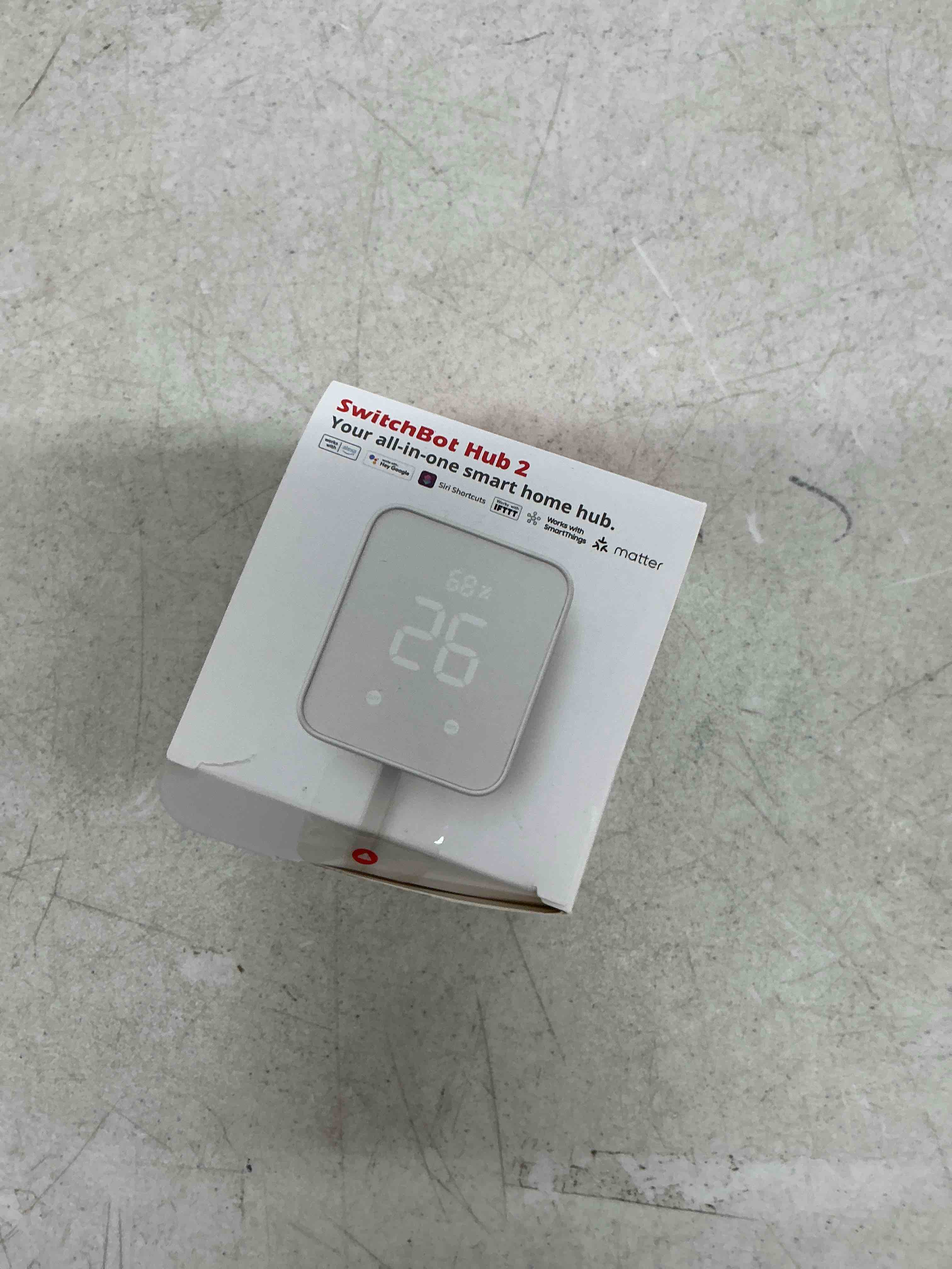 Condition photo showing Good Condition for switchbot hub 2 (2nd gen), work as a wifi thermometer hygrometer, ir remote control, smart remote and light sensor, link switchbot to wi-fi (support 2.4ghz), alexa, google home, apple home compatible