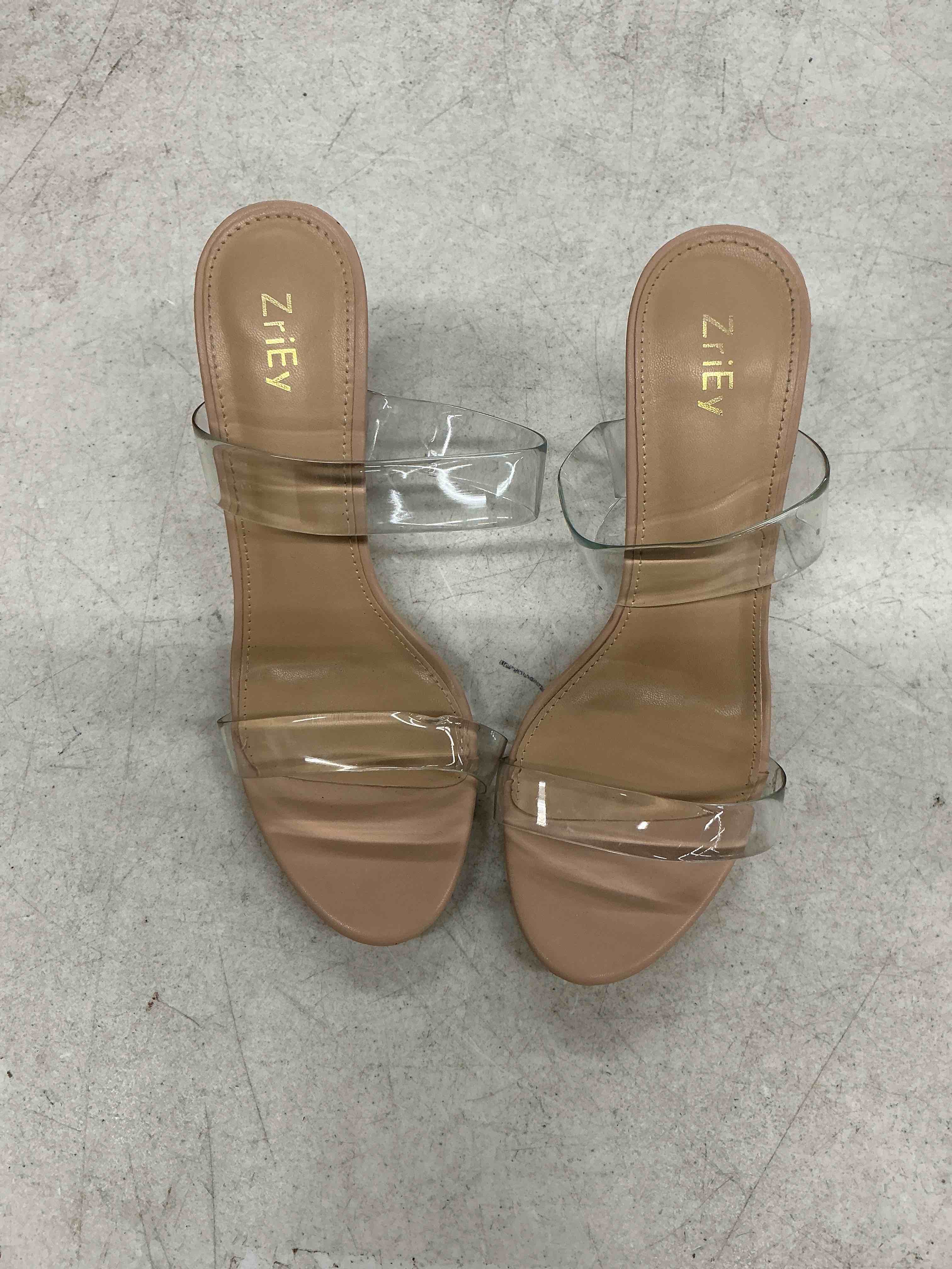 Condition photo showing Good Condition for zriey clear heels for women transparent two strap block chunky heel sandals | 3 inch,comfy,true to size,cushioned insole,anti-slip rubber sole,sturdy,stylish,cute,lightweight,casual/formaloccasion 8 clear nude