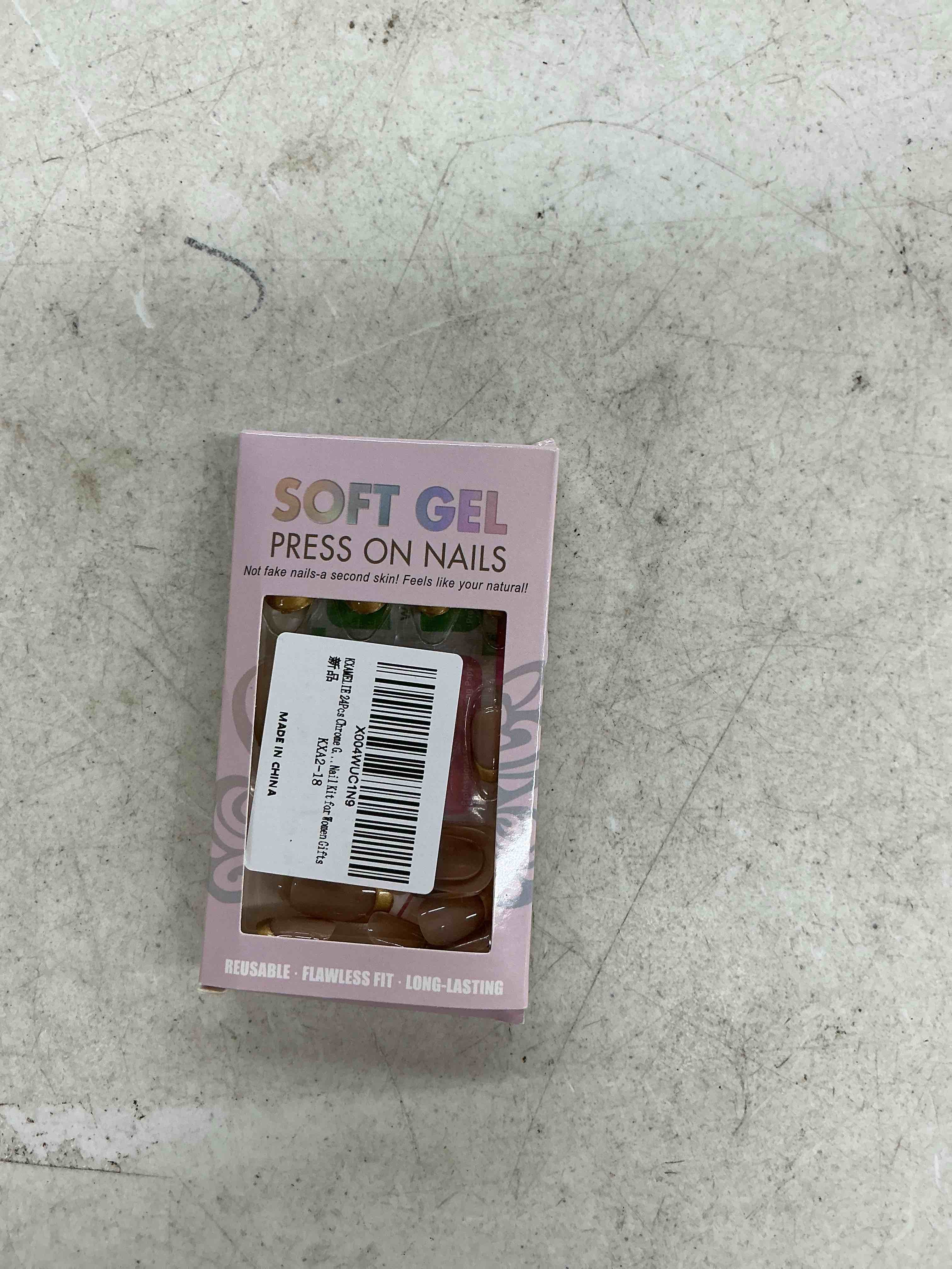 Condition photo showing Good Condition for french tip press on nails short oval - chrome gold french tip nails with glue & tabs, opaque natural nude fake nails in 12 sizes - 24 soft gel glue on nail kit for women manicure gift
