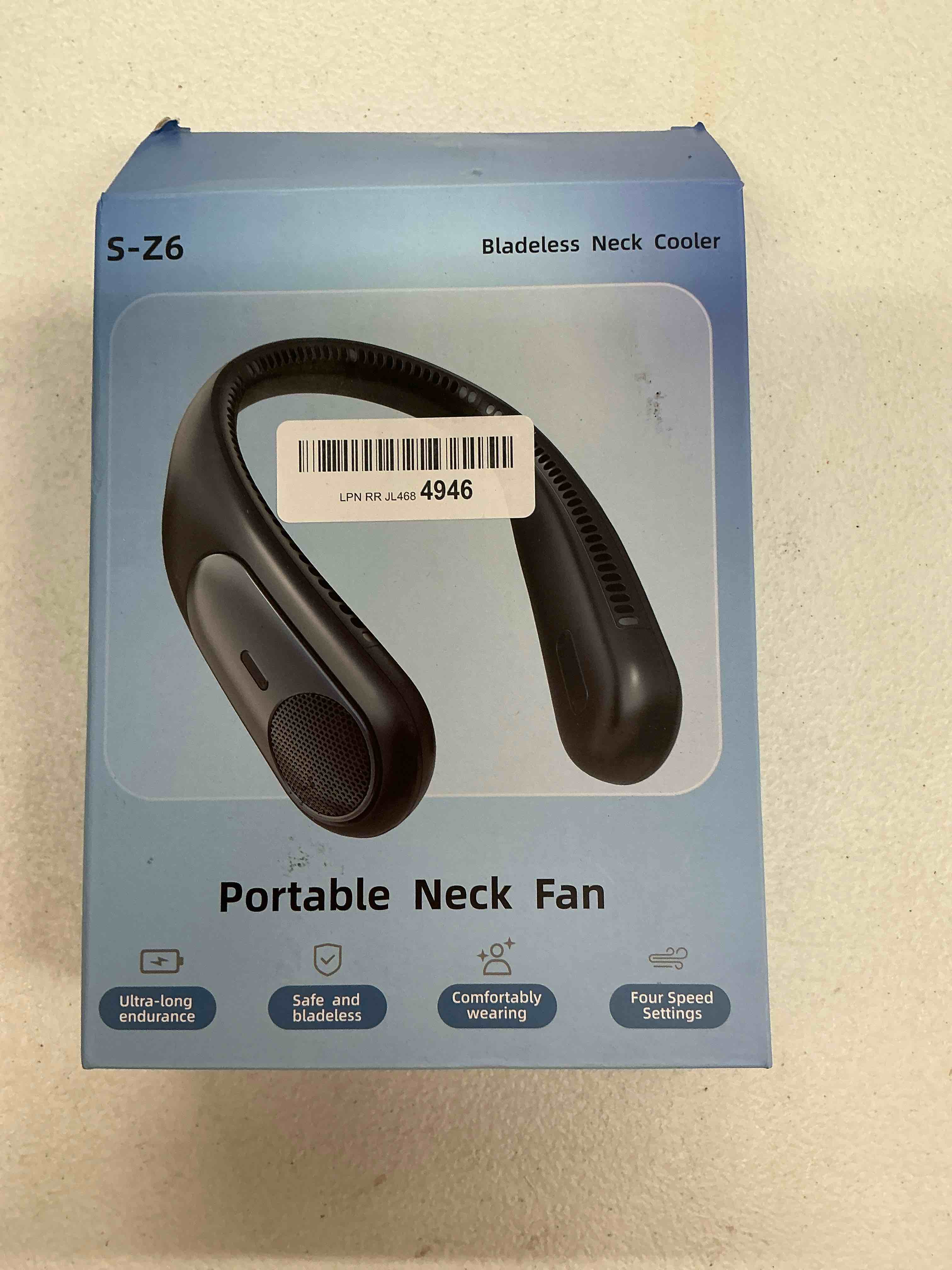 Condition photo showing New/Like New for portable neck fan, personal wearable bladeless fan for outdoor indoor, led display, 360° cooling, 4-speeds, 6000mah usb rechargeable, birthday gifts for men women dad mom (black)