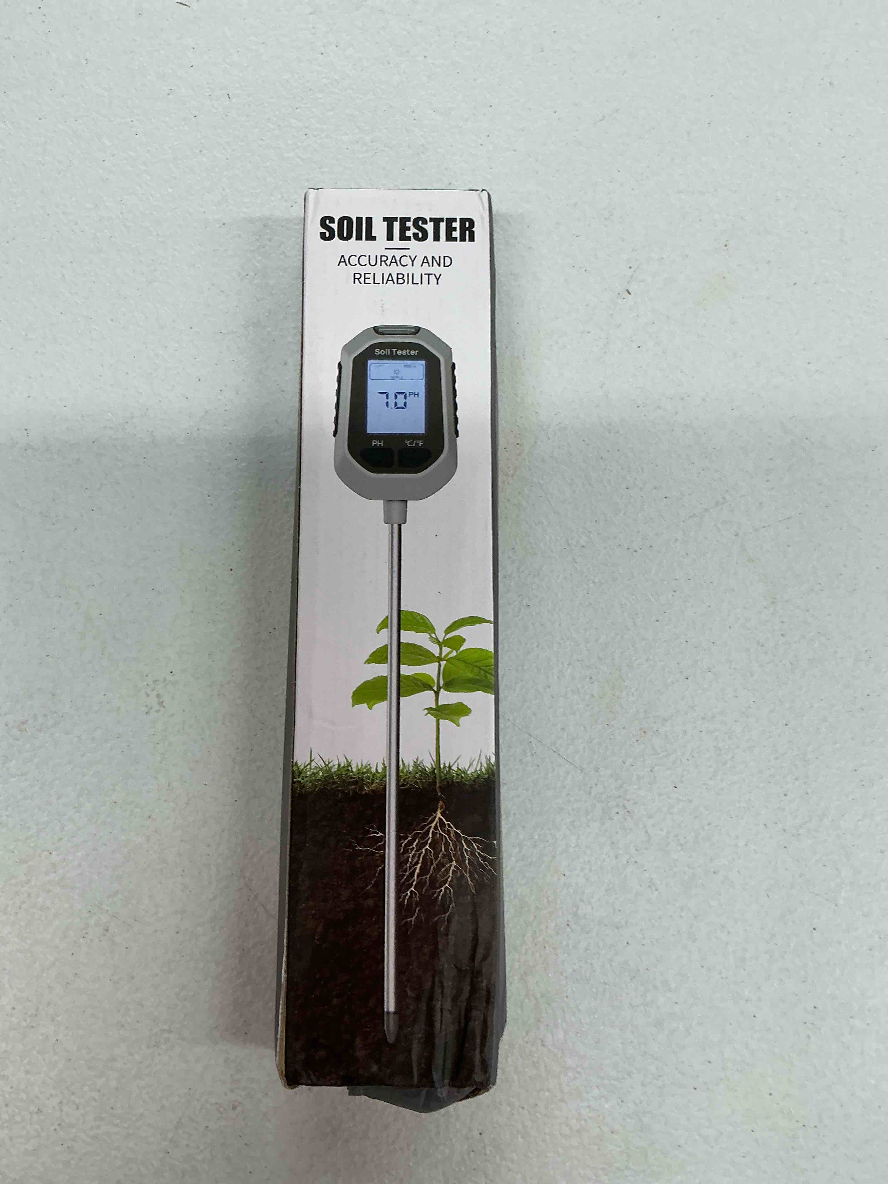 Condition photo showing Good Condition for yamron 4-in-1 soil moisture meter, digital plant temperature/soil moisture test & ph meter/sunlight intensity, backlight lcd display for gardening, farming and outdoor plants