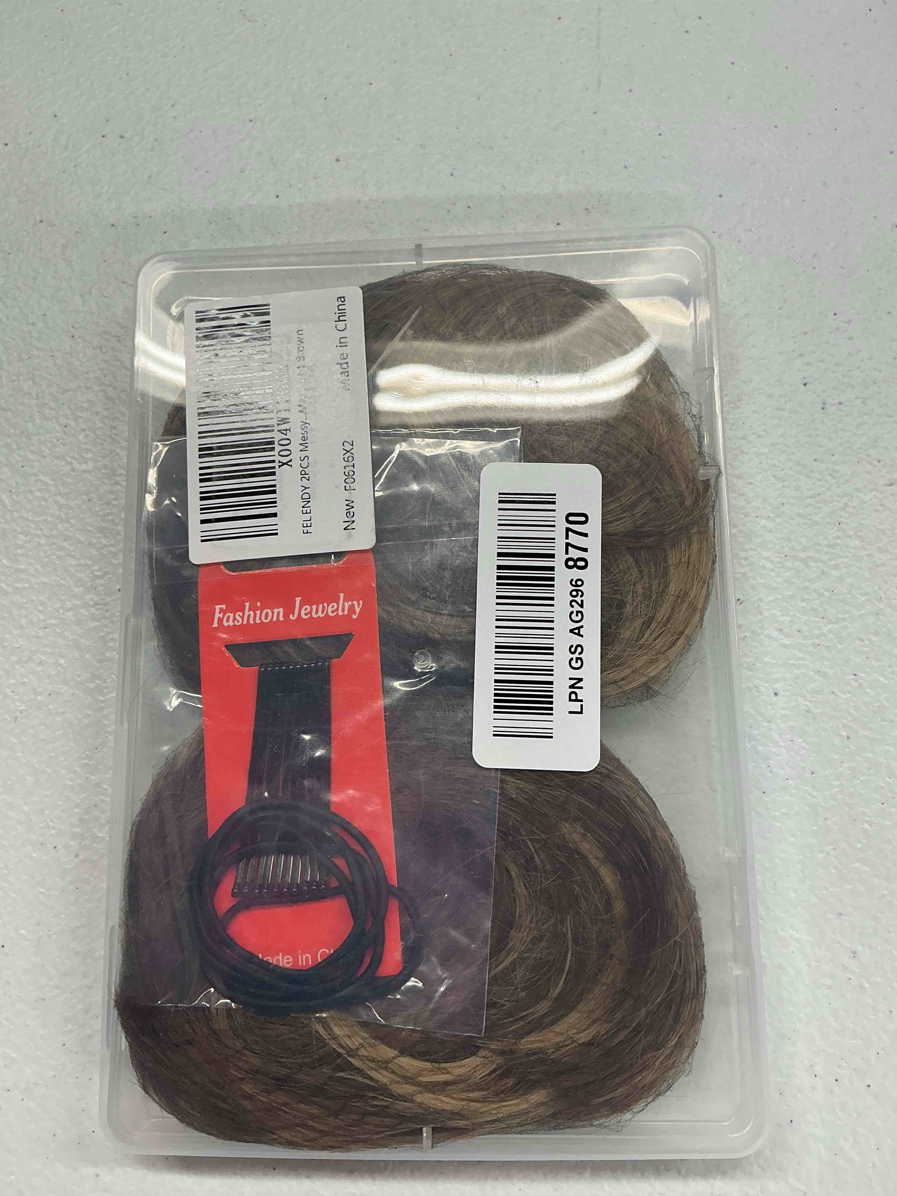Condition photo showing Good Condition for felendy 2pcs messy bun hair piece large wavy curly elastic hair bun scrunchies fluffy thick donut chignon hairpieces updo extensions blonde mix light brown