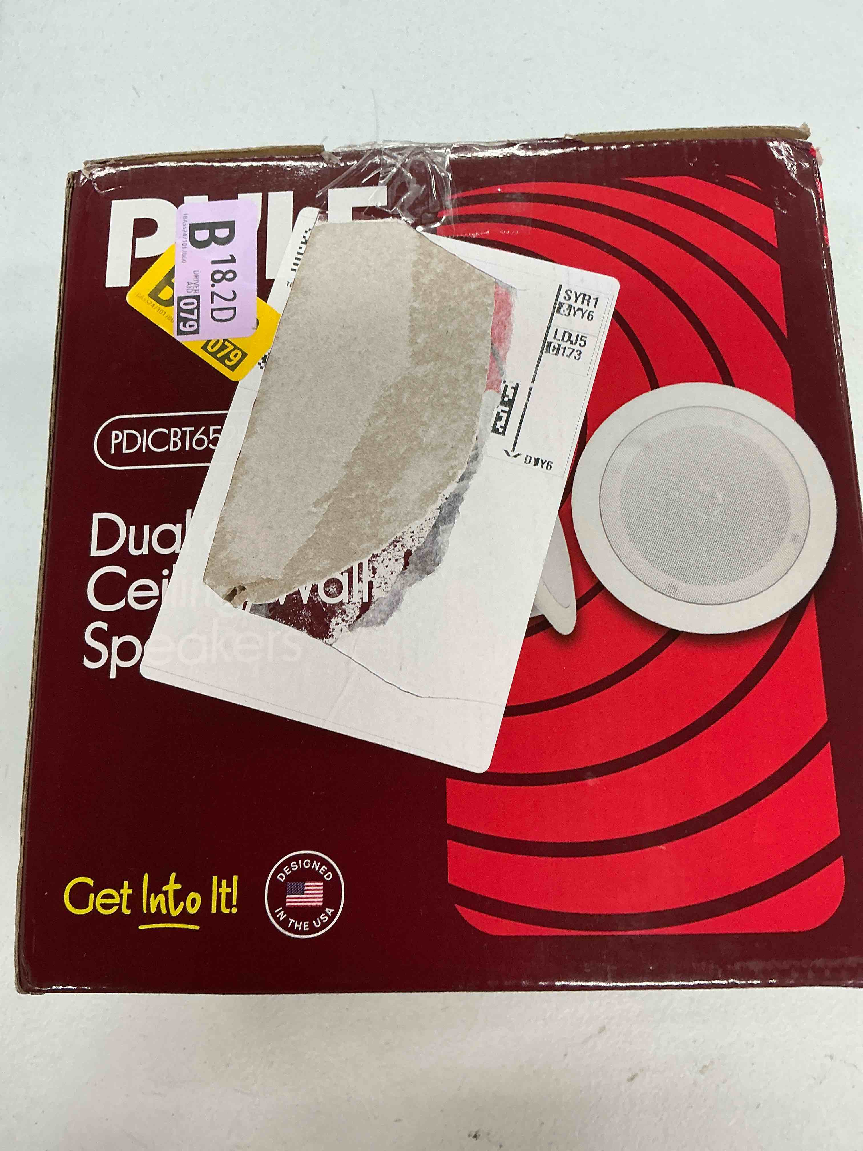 Condition photo showing Good Condition for pyle 6.5” pair bluetooth flush mount in-wall in-ceiling 2-way speaker system quick connections changeable round/square grill polypropylene cone & polymer tweeter stereo sound 150 watt (pdicbt652rd) 6.5 inch speaker system