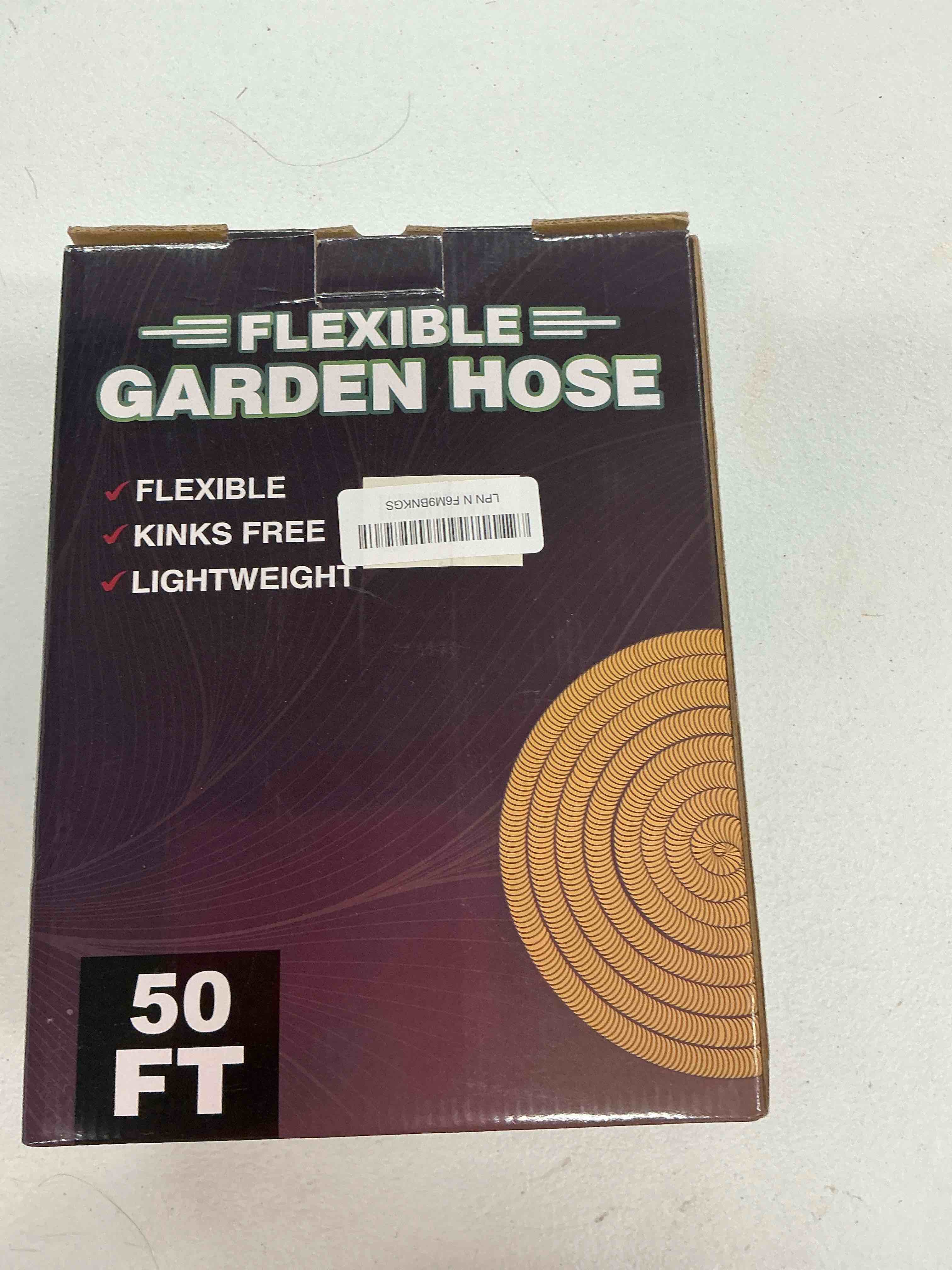 Condition photo showing New/Like New for flexible garden hose 50 ft, ultra lightweight water hoses 50ft w/10 function sprayer and 3/4" brass fittings, kink-free, sturdy, abrasion resistant for yard, lawn, outdoor and gardening(black) 50ft black