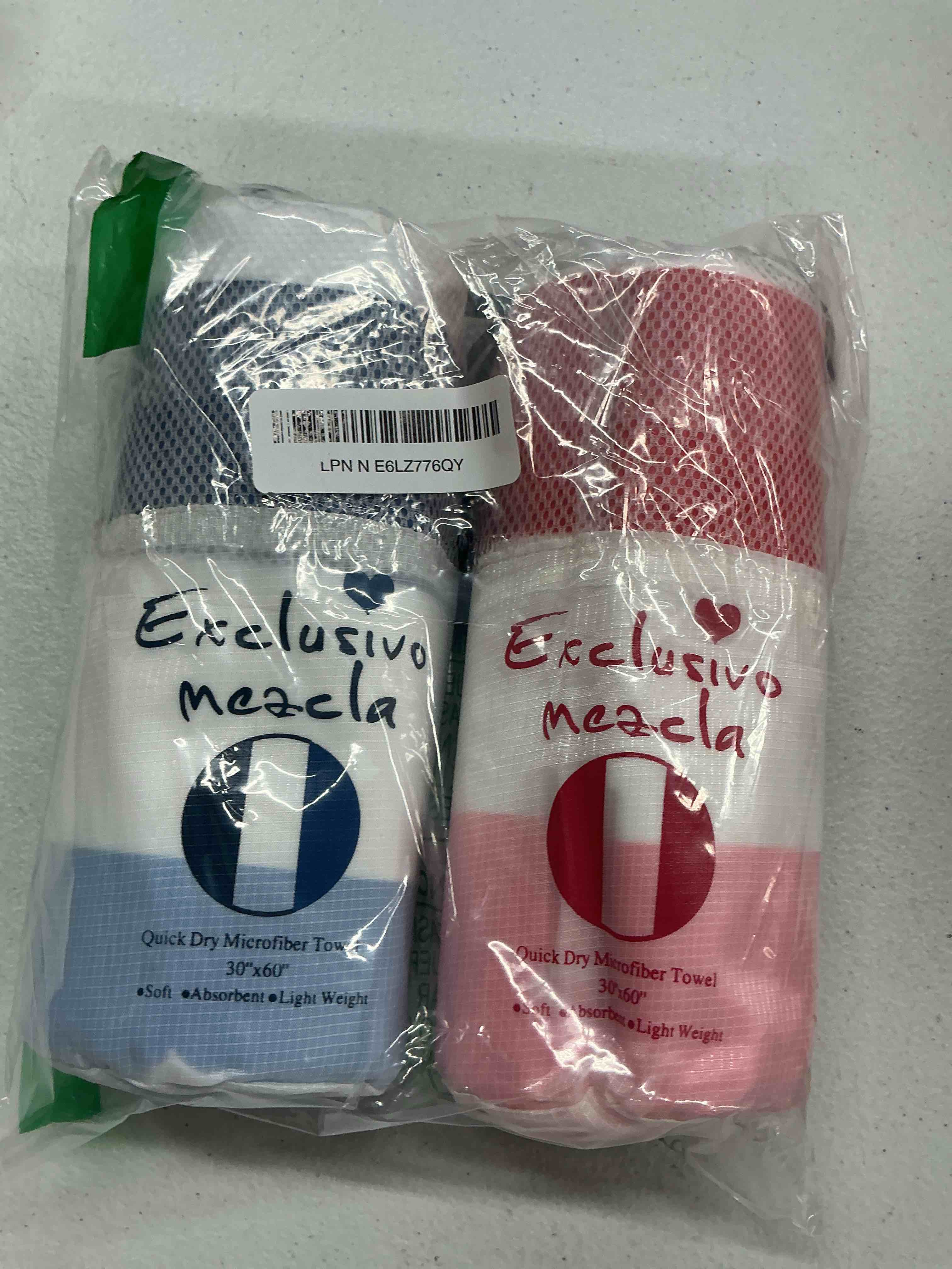 Condition photo showing Good Condition for exclusivo mezcla 2 pack microfiber quick dry large beach pool towels | 30x60 inches, lightweight, sandfree, super absorbent, swimming towel for camping travel with bag, blue and red mixed color-red/blue 30" x 60"