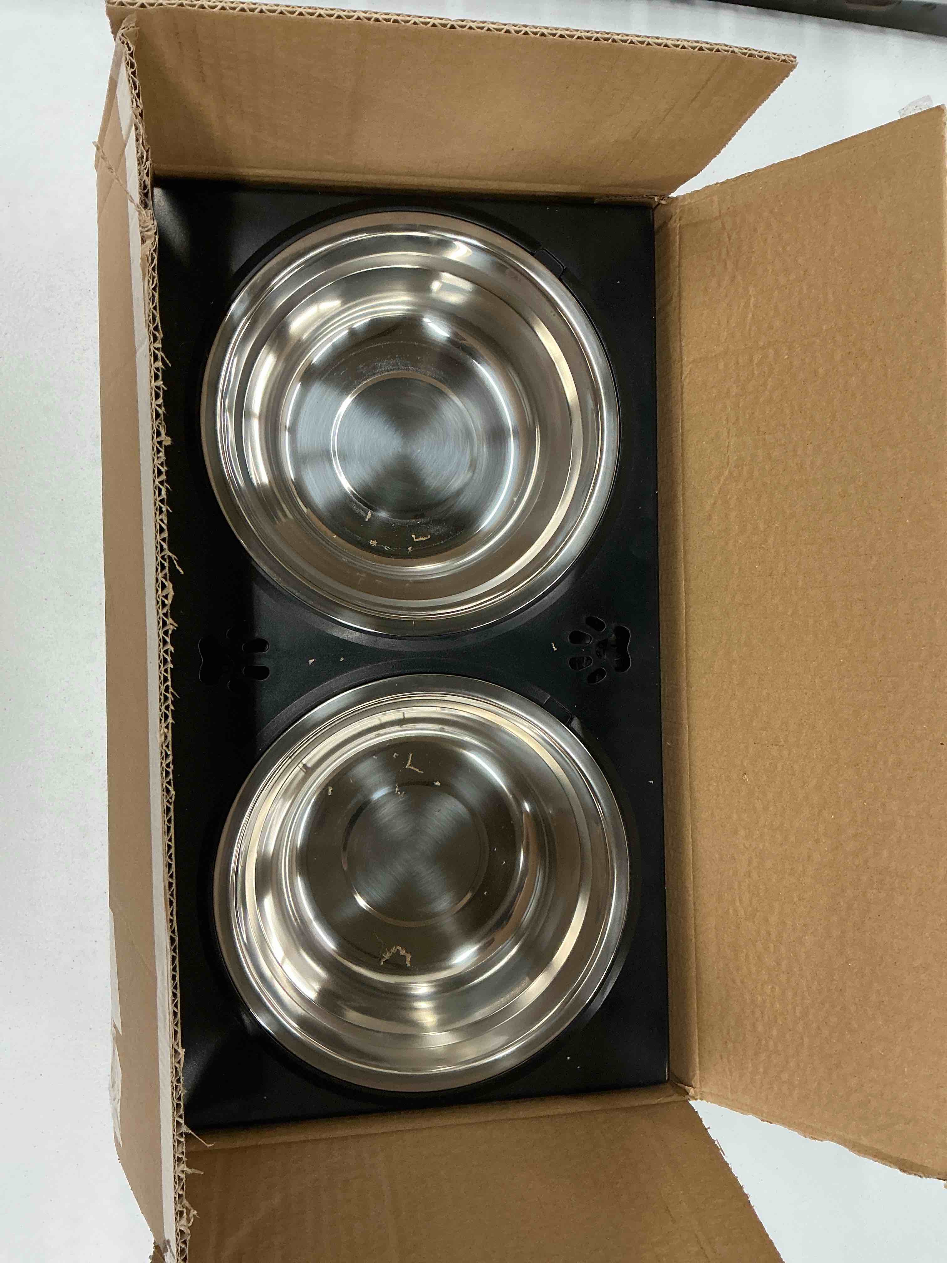 Condition photo showing Good Condition for elevated dog bowls stand large breed, height adjustable raised dog bowls holder with 2 stainless steel food bowls for small, medium and large canine