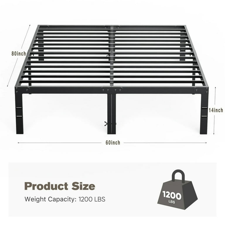 edx Queen Platform Bed Frame with Ample Storage Space, Sturdy Steel Slat Support, Heavy-Duty Construction, 14-Inch Height, No Box Spring Required