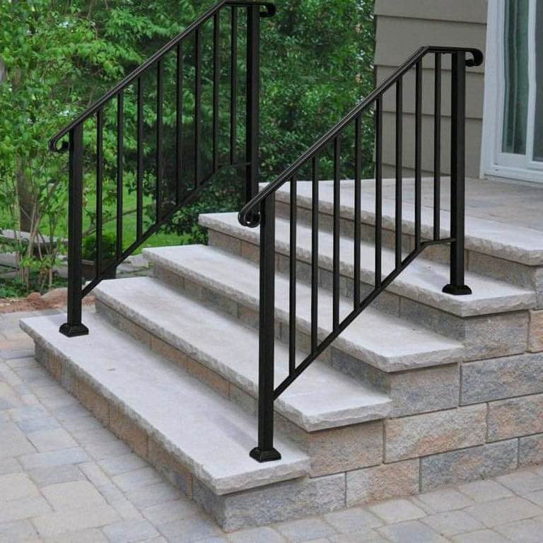 Ktaxon Galvanized Iron Handrail for Outdoor 3-4 Step Stairs  Powder Coated  Matte Black