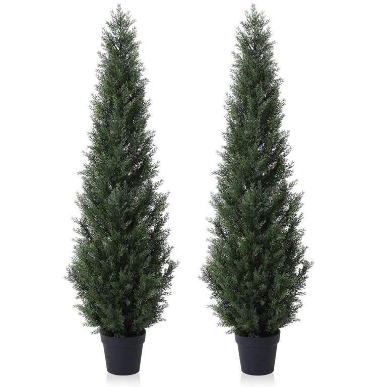 DR.Planzen Artificial Cedar Tree Pack of 2 5 ft Artificial Cedar Topiary Trees for Outdoor Fake Cypress Trees in Pot Fake Perennials for Home Decoration and Porch Set of 2