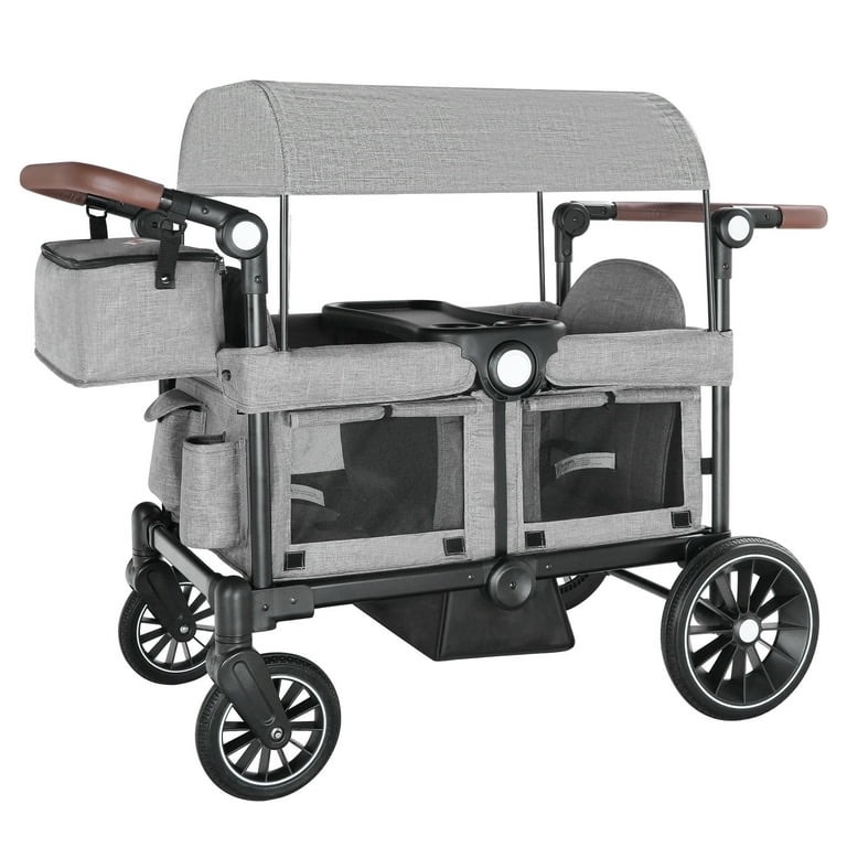 Aileekiss Collapsible Wagon Stroller For 2 Toddlers With Adjustable Canopy, 44 Pounds, Grey